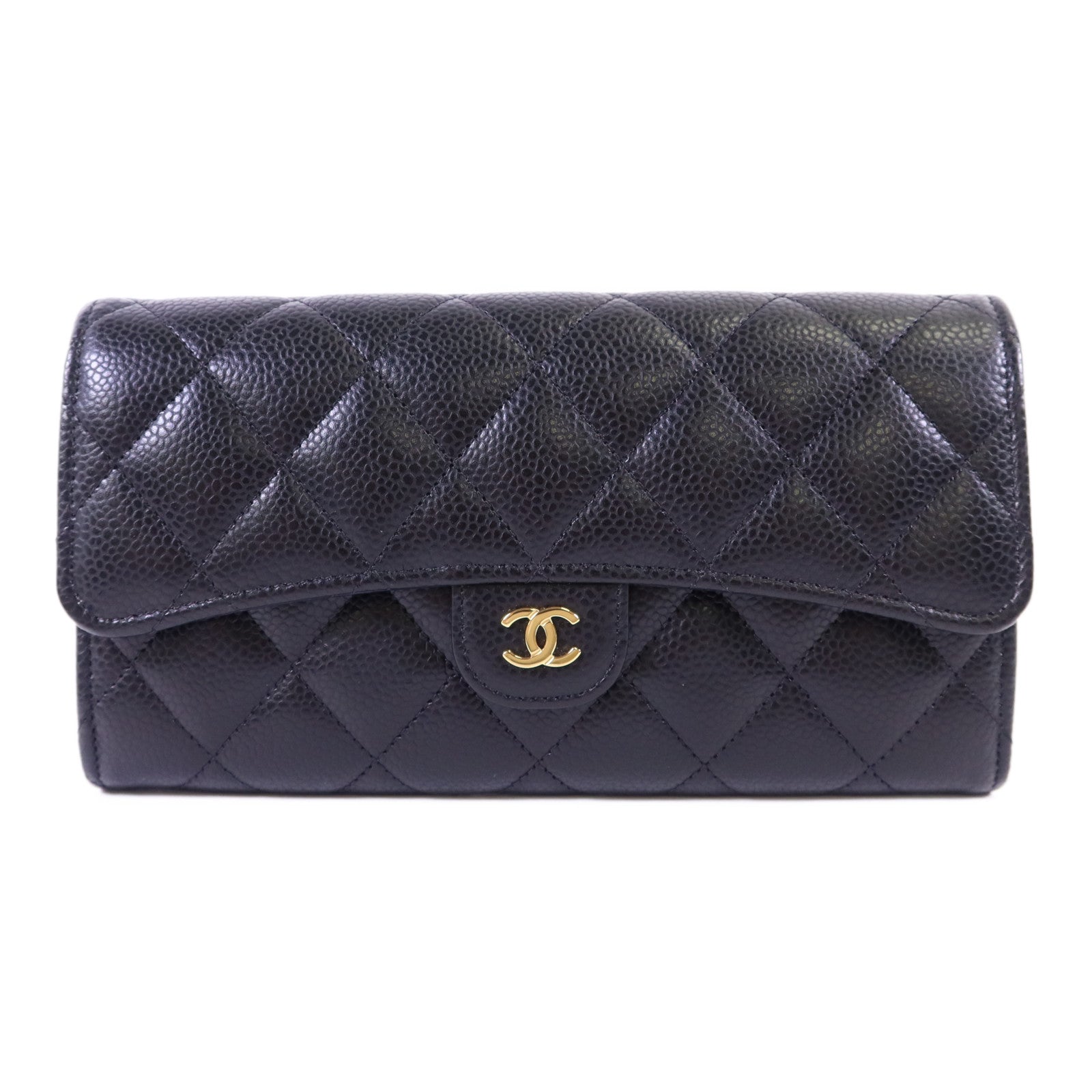 CHANEL 牛皮皮革Long Wallet金扣長錢包