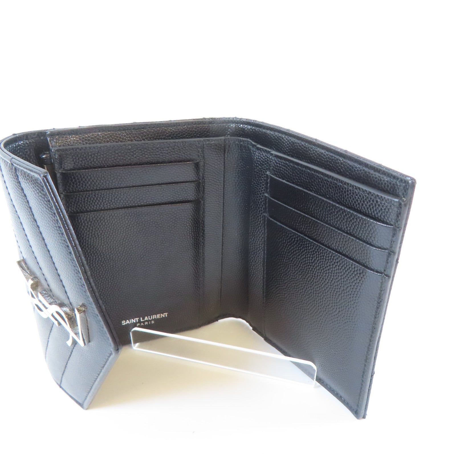 SAINT LAURENT 牛皮皮革Wallet銀扣錢包黑色
