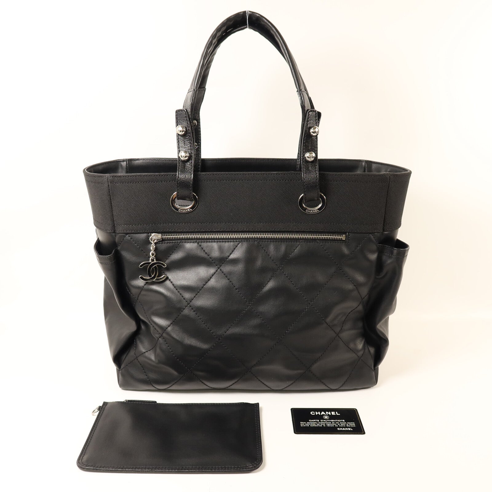 CHANEL 塗層帆布Biarritz Totebag MM銀扣手挽袋