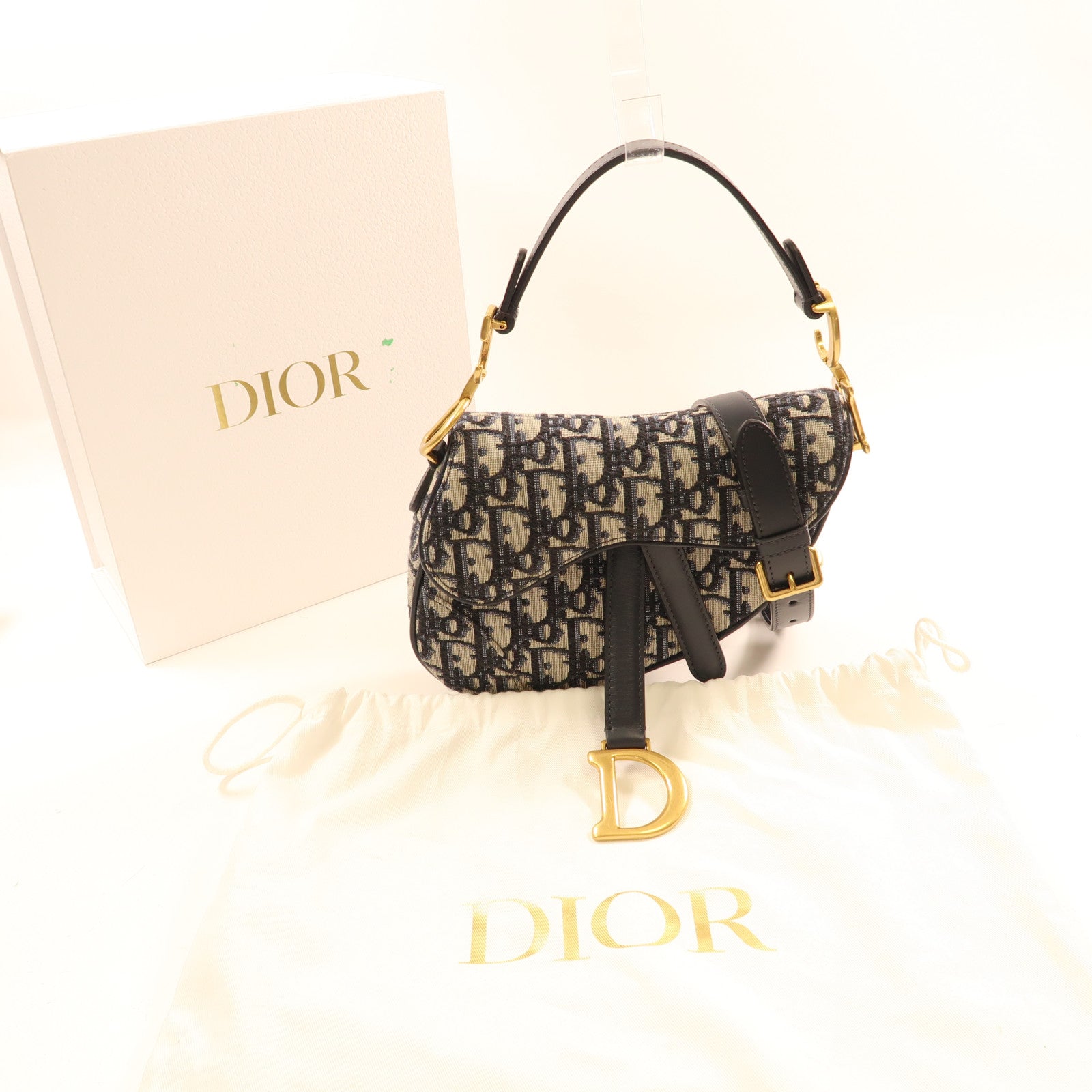 Dior 帆布Saddle Bag金扣手挽肩背兩用袋
