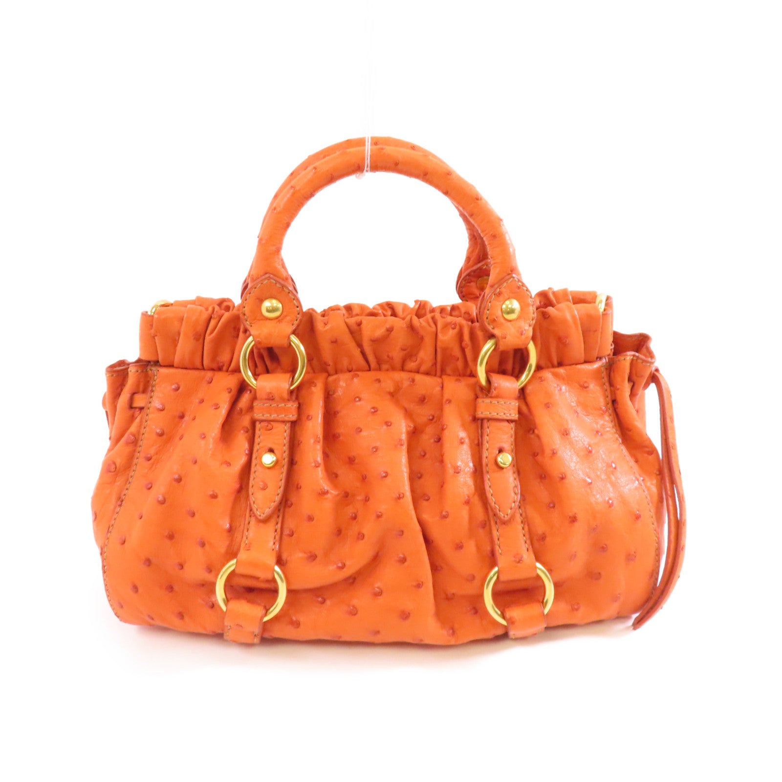 Miu Miu 鴕鳥皮革2 Way Shoulder金扣手挽肩背兩用袋橙色