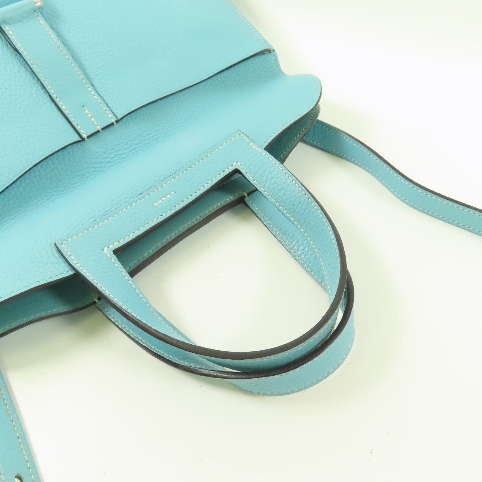 HERMES Clemence皮革Halzan 31銀扣3P Bleu Atoll/蒂芬尼藍