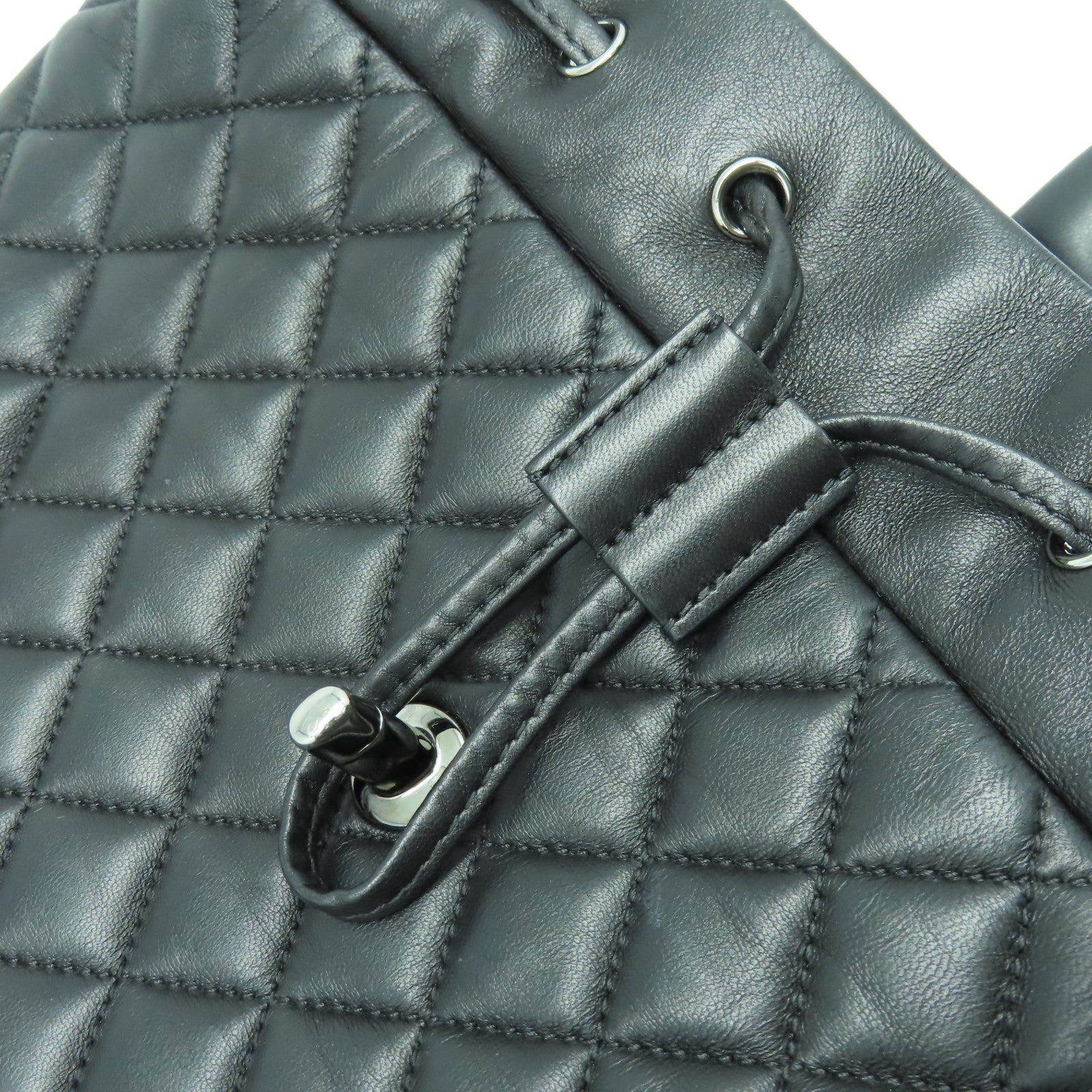 CHANEL 菱格羊皮皮革Backpack銀扣背包黑色
