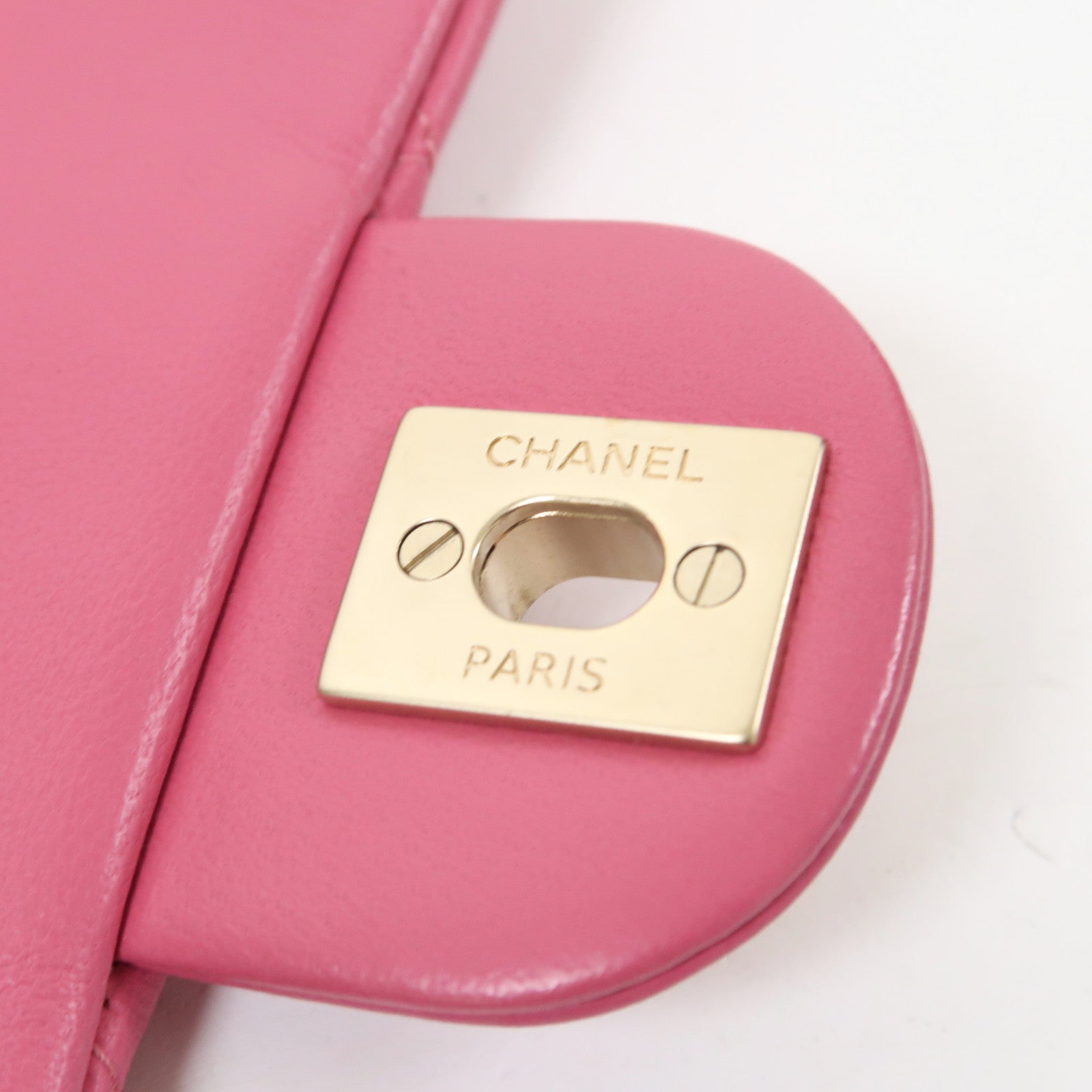 CHANEL 菱格羊皮皮革Chain Shoulder金扣鏈帶肩背袋粉紅色