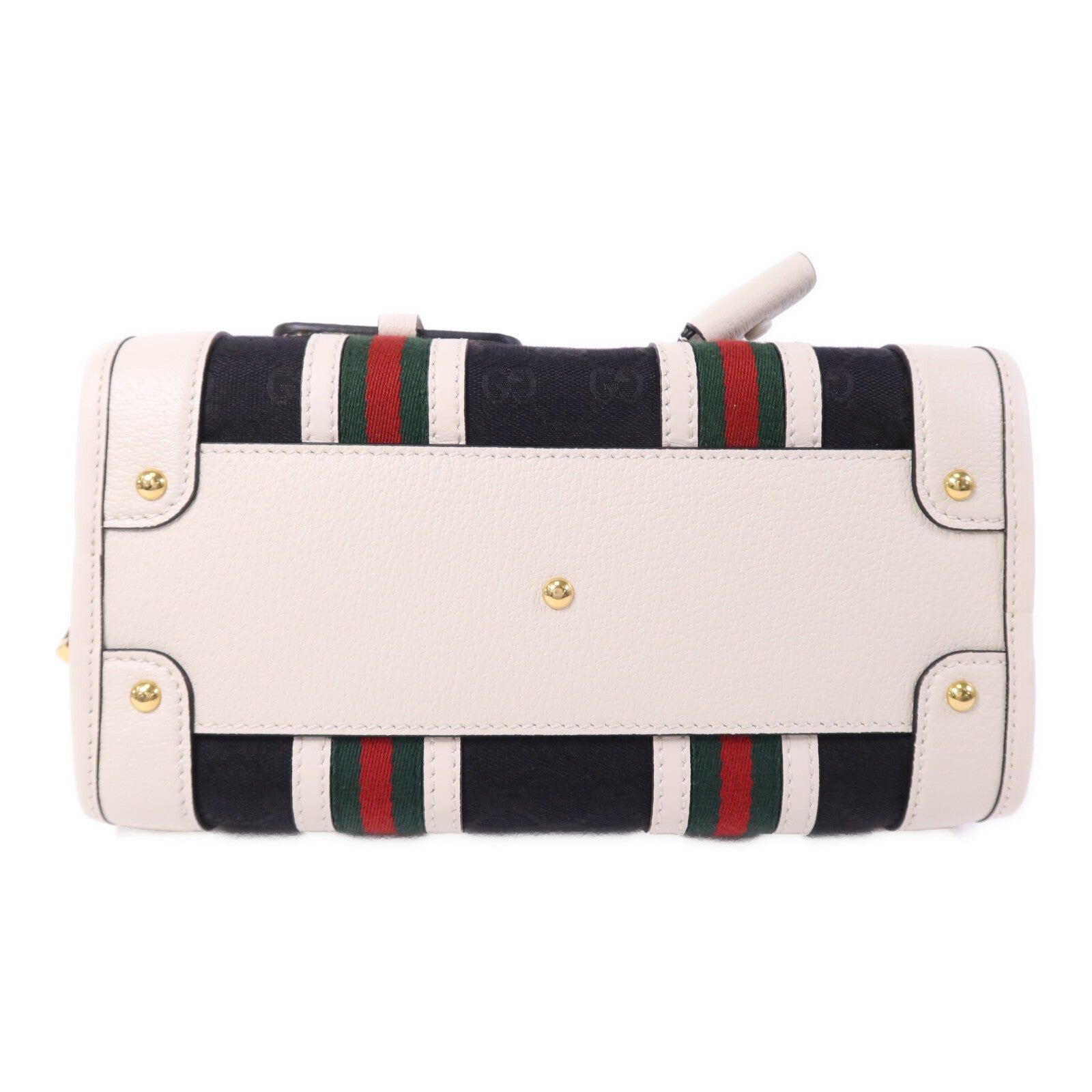 GUCCI 牛皮皮革/帆布Bauletto Small Top Handle金扣手挽肩背兩用袋