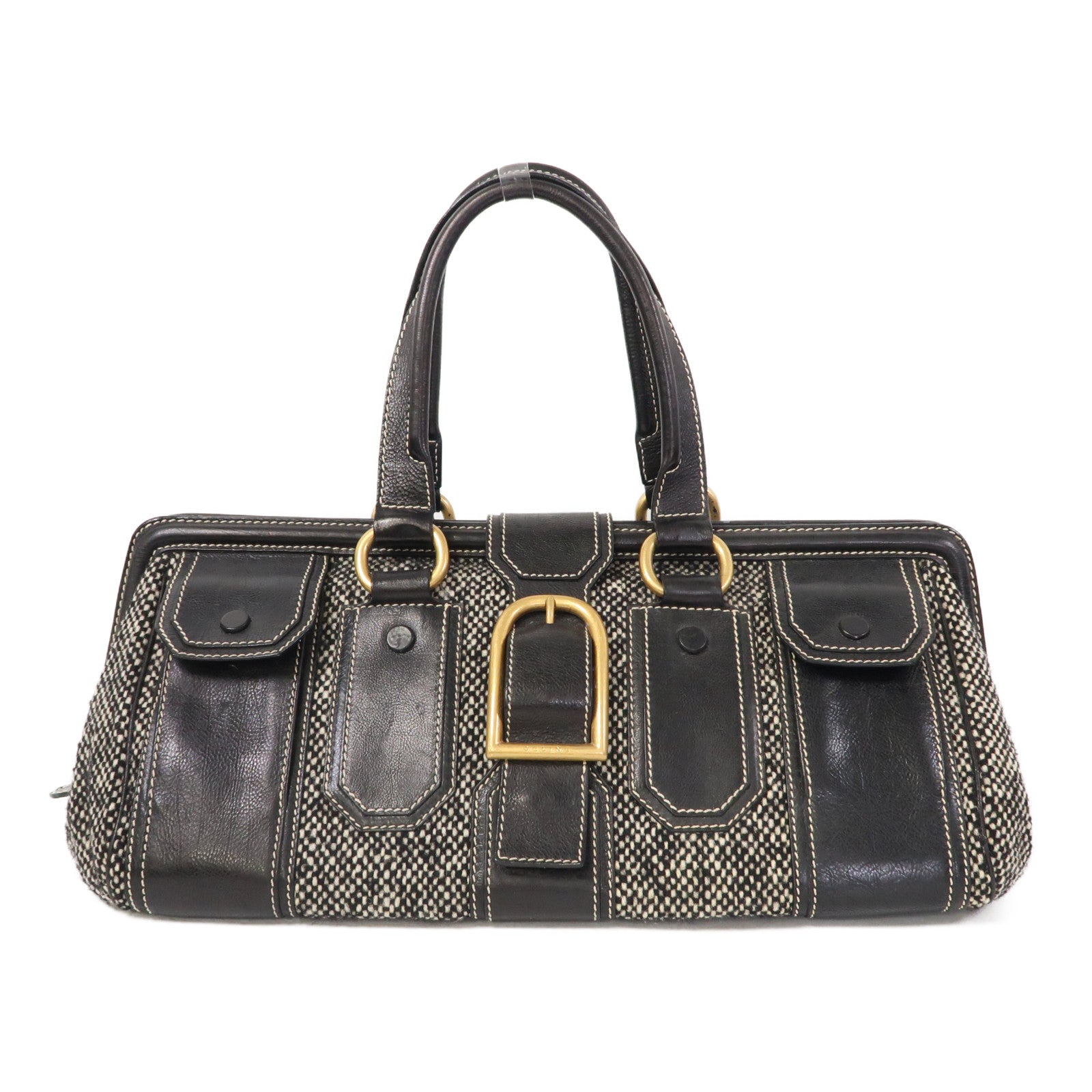 CELINE 【激減優惠】帆布/牛皮皮革Hand Bag金扣手挽袋黑色