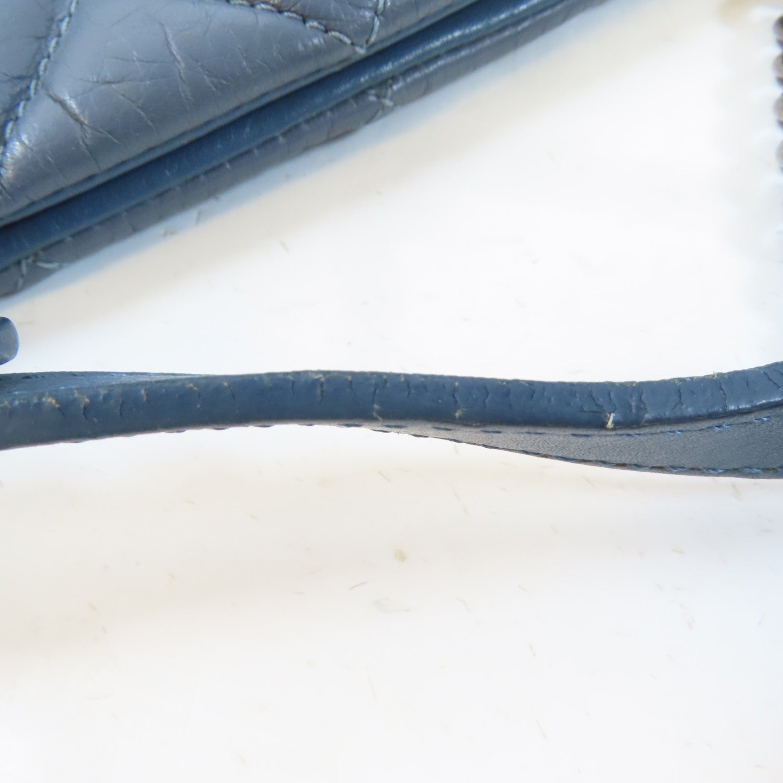 CHANEL 菱格牛皮皮革Chain Shoulder Bag黑扣手挽肩背兩用袋藍色