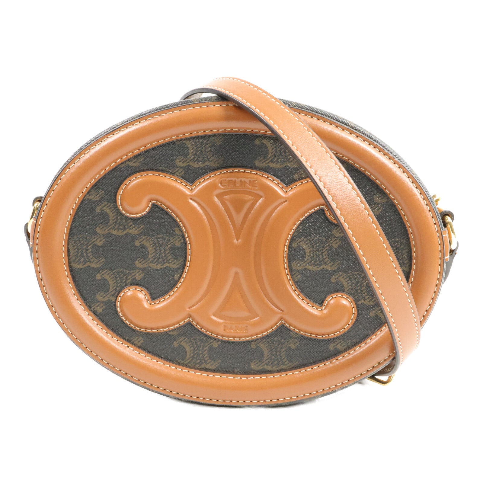 CELINE 牛皮皮革/塗層帆布Cuir Triomphe Oval肩背袋