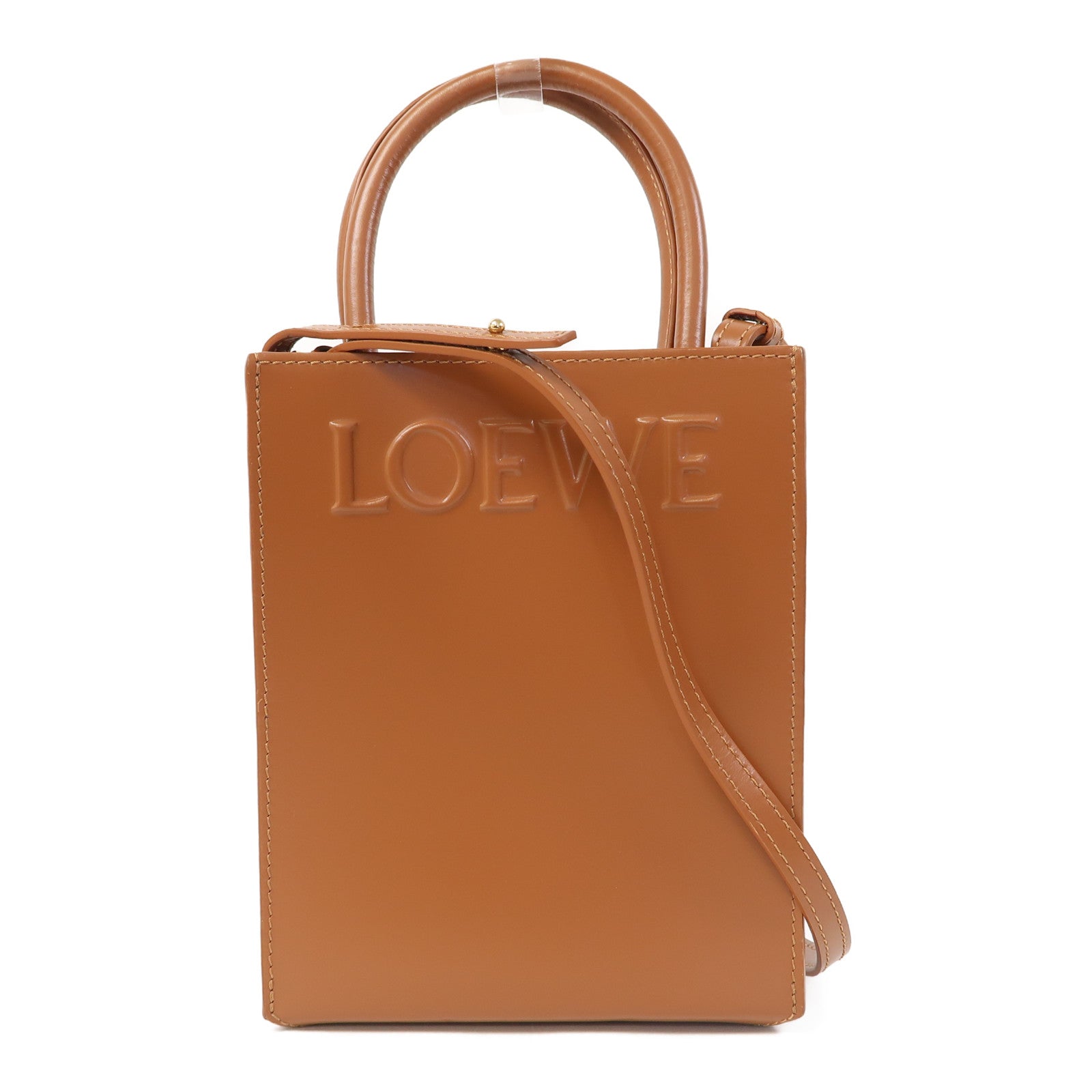 LOEWE 牛皮皮革Standard A5 Tote Bag金扣手挽肩背兩用袋啡色