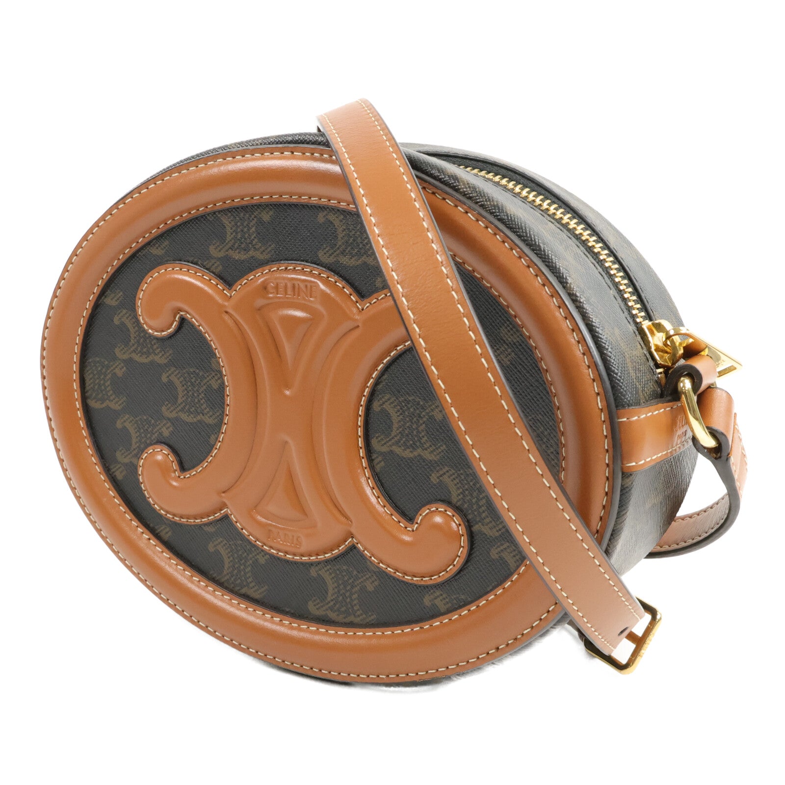 CELINE 牛皮皮革/塗層帆布Cuir Triomphe Oval肩背袋