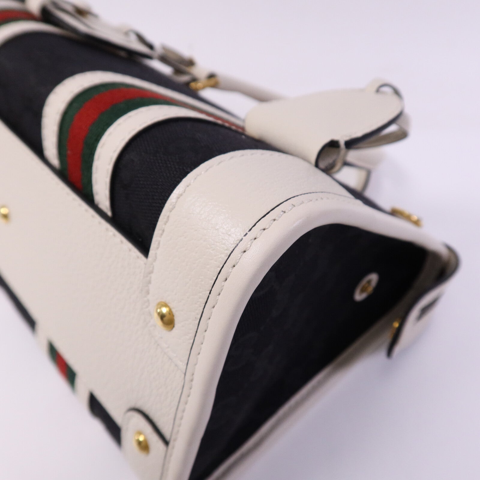 GUCCI 牛皮皮革/帆布Bauletto Small Top Handle金扣手挽肩背兩用袋