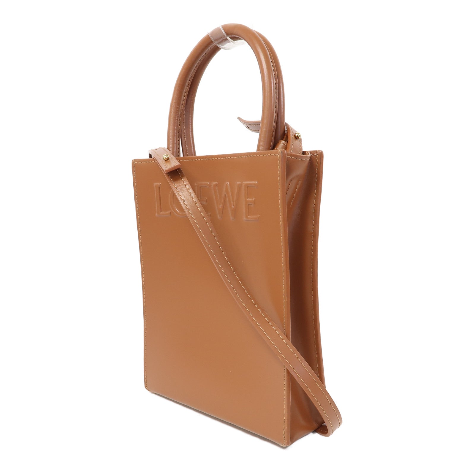 LOEWE 牛皮皮革Standard A5 Tote Bag金扣手挽肩背兩用袋啡色