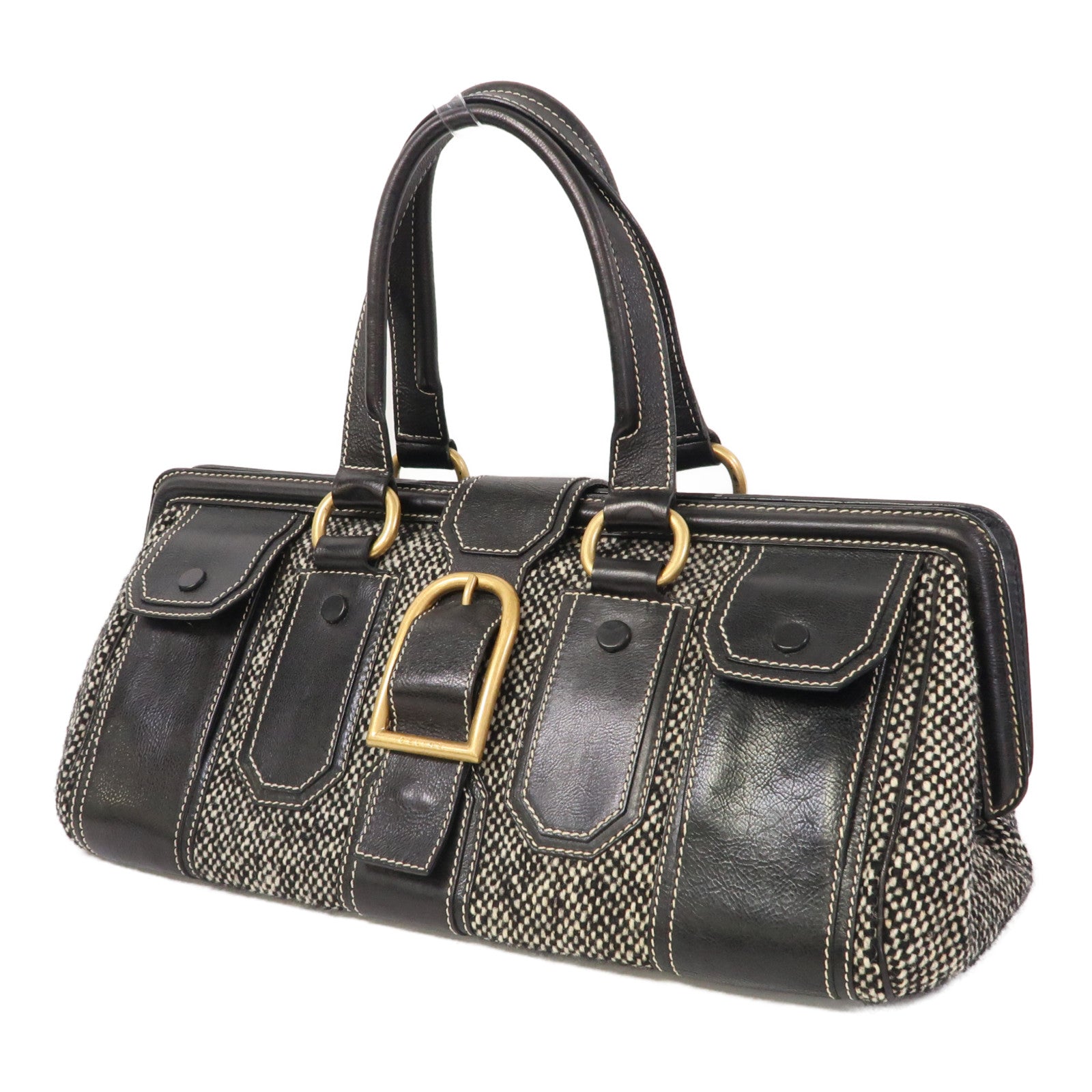 CELINE 【激減優惠】帆布/牛皮皮革Hand Bag金扣手挽袋黑色