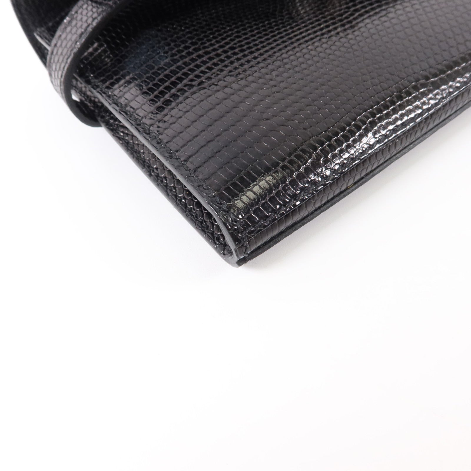 HERMES 蜥蝪皮革Kelly Long Wallet銀扣長錢包Noir