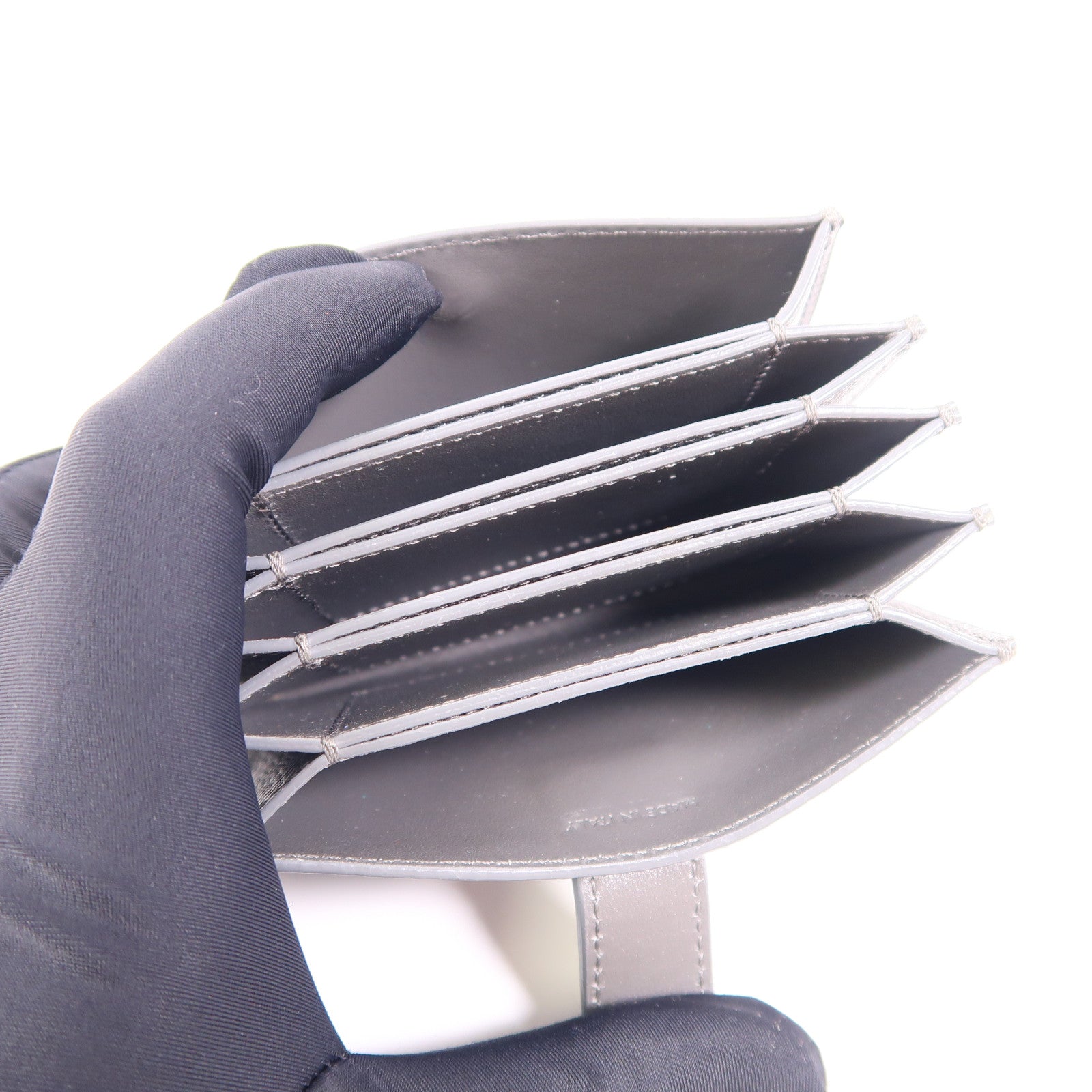 CELINE GHW Card Case Calfskin Leather Gray