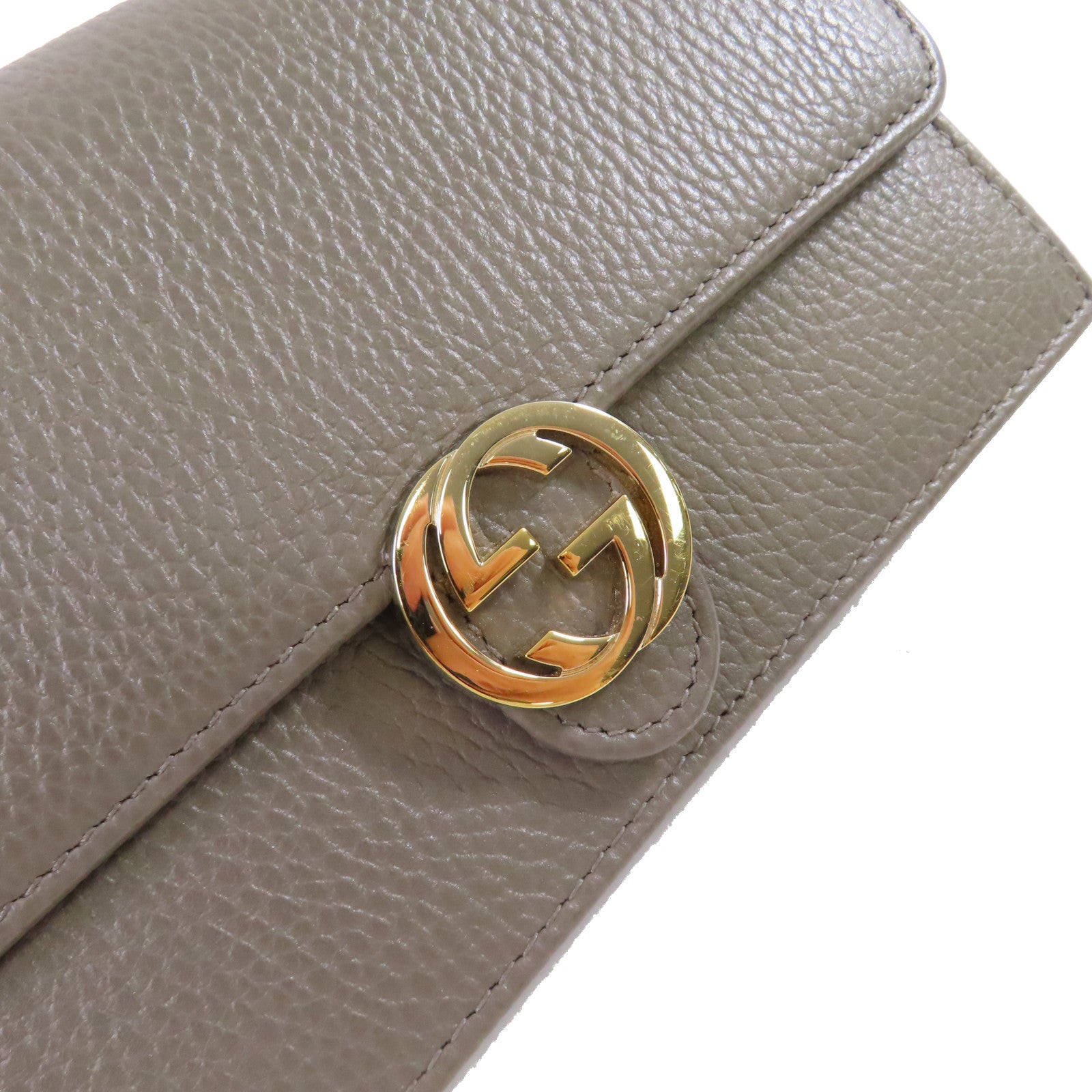 GUCCI 牛皮皮革GG Interlocking Wallet On Chain Shoulder Bag金扣鏈帶肩背袋灰色