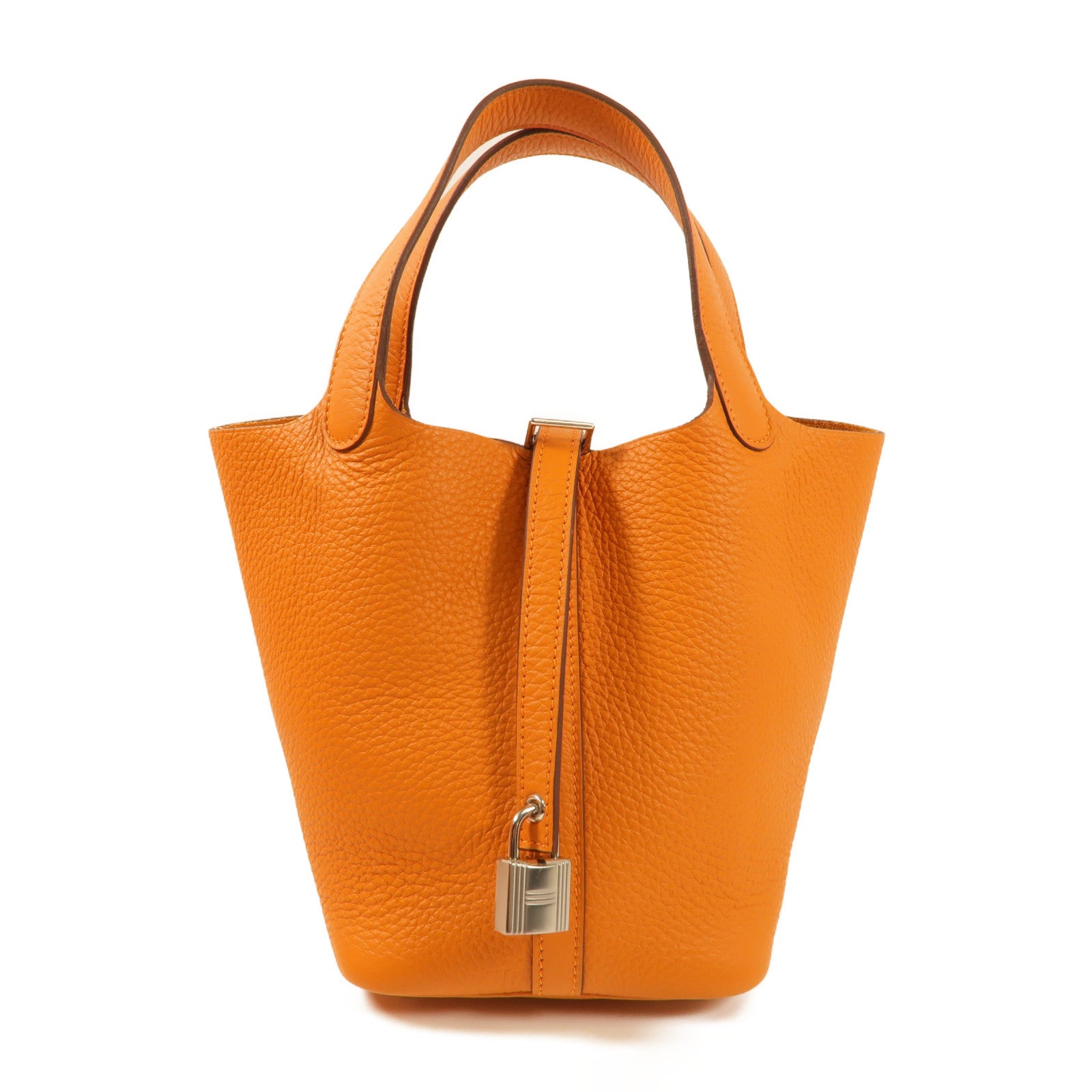 HERMES PHW Picotin PM Handbag Clemence Leather Orange