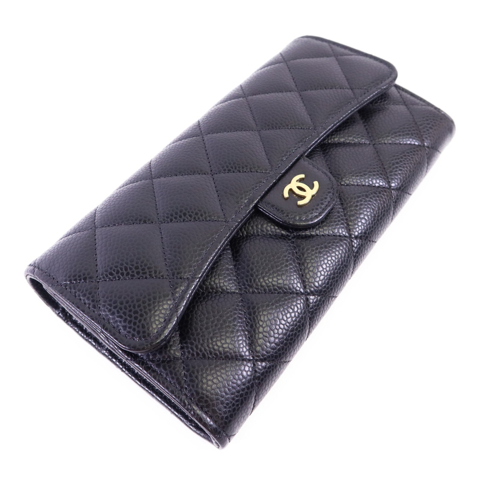 CHANEL 牛皮皮革Long Wallet金扣長錢包