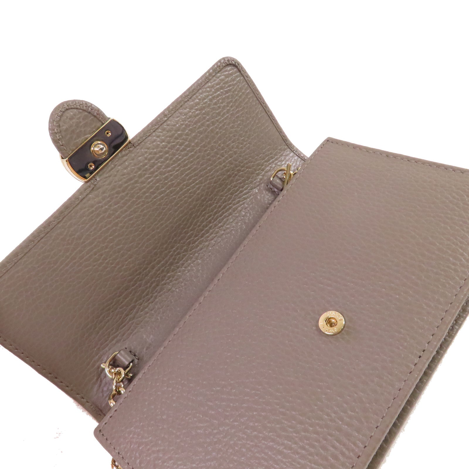 GUCCI 牛皮皮革GG Interlocking Wallet On Chain Shoulder Bag金扣鏈帶肩背袋灰色
