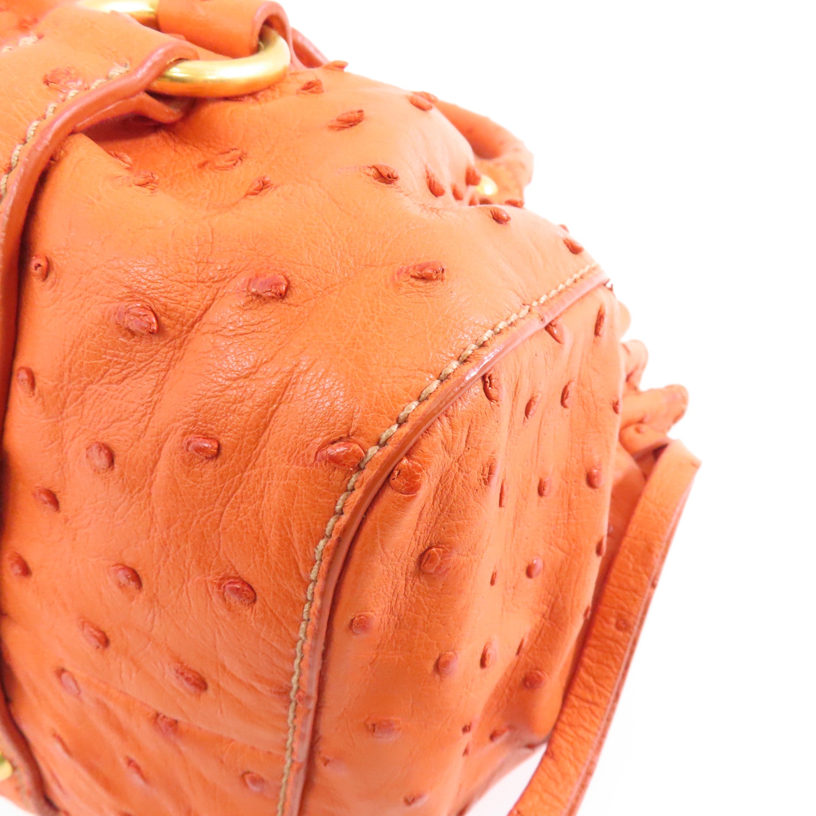 Miu Miu 鴕鳥皮革2 Way Shoulder金扣手挽肩背兩用袋橙色