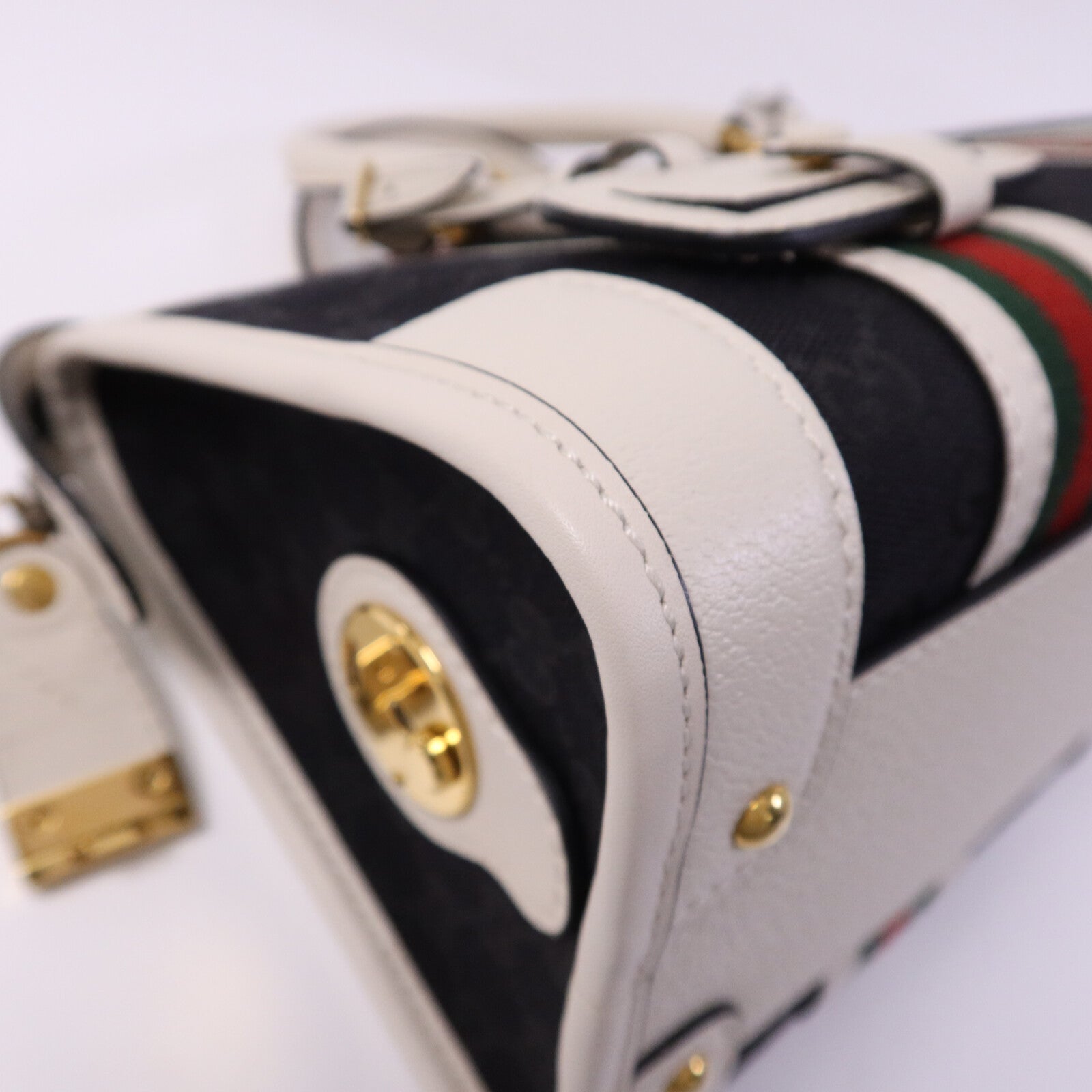 GUCCI 牛皮皮革/帆布Bauletto Small Top Handle金扣手挽肩背兩用袋