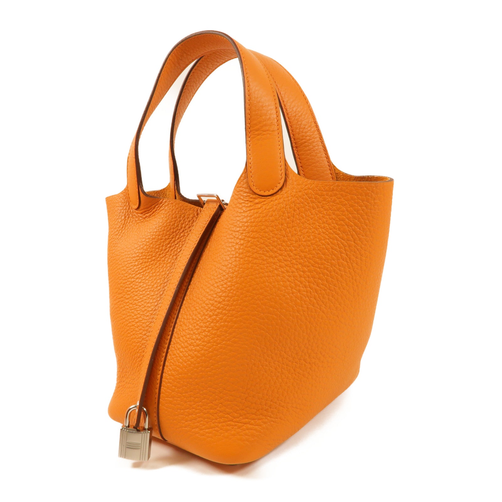 HERMES PHW Picotin PM Handbag Clemence Leather Orange
