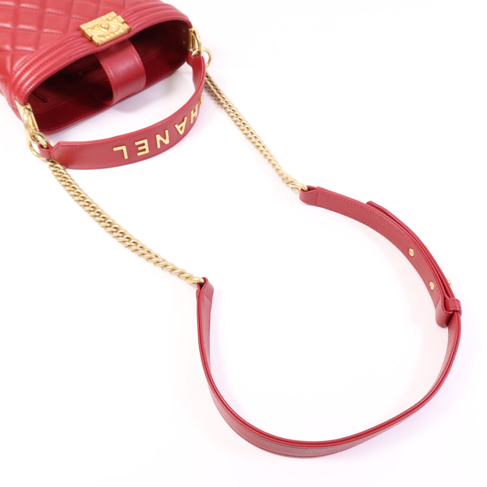 CHANEL 【激減優惠】羊皮皮革Bucket Bag金扣鏈帶手挽肩背兩用袋