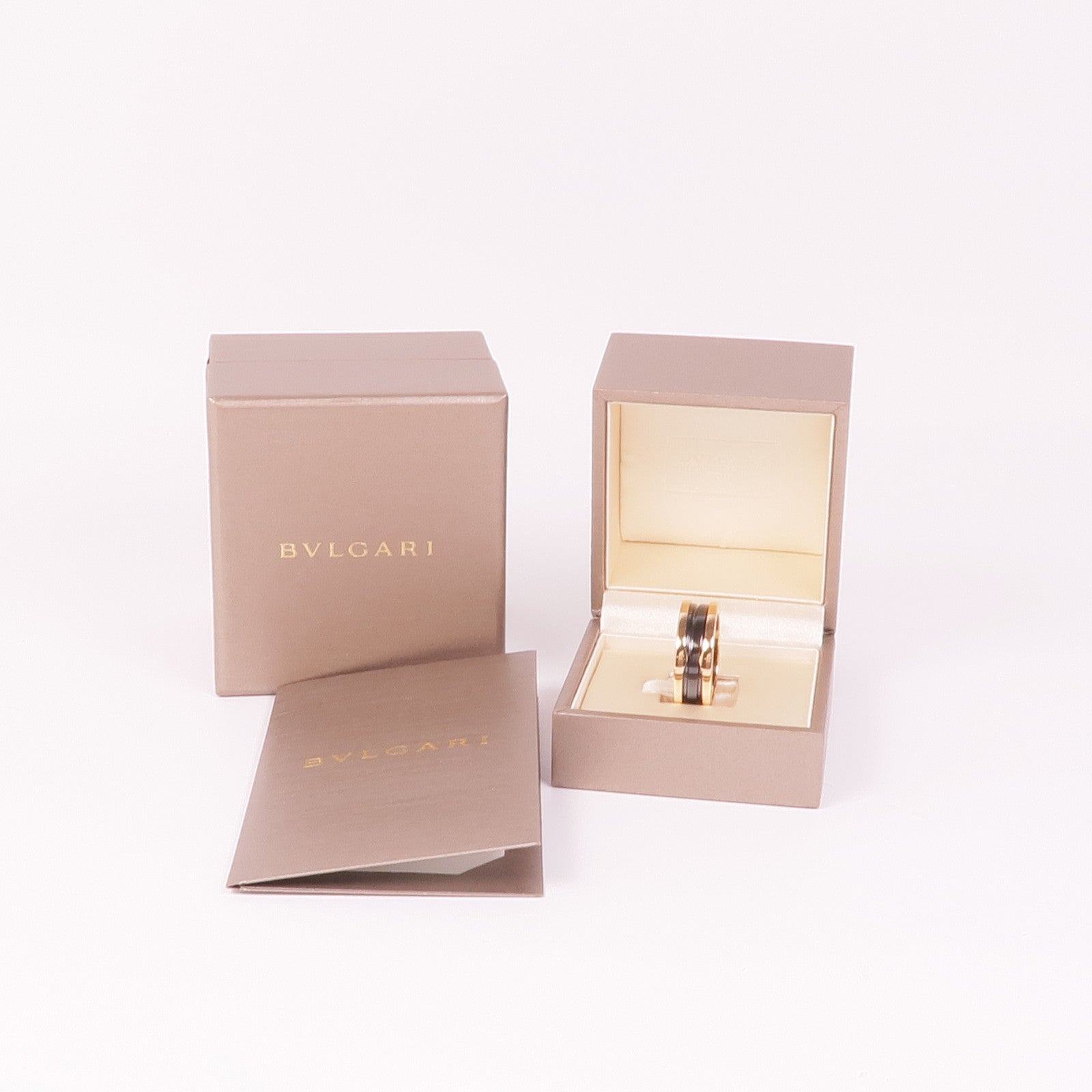 BVLGARI 18K玫瑰金/陶瓷B.zero1 2 Band戒指Bvlgari#64/US#10