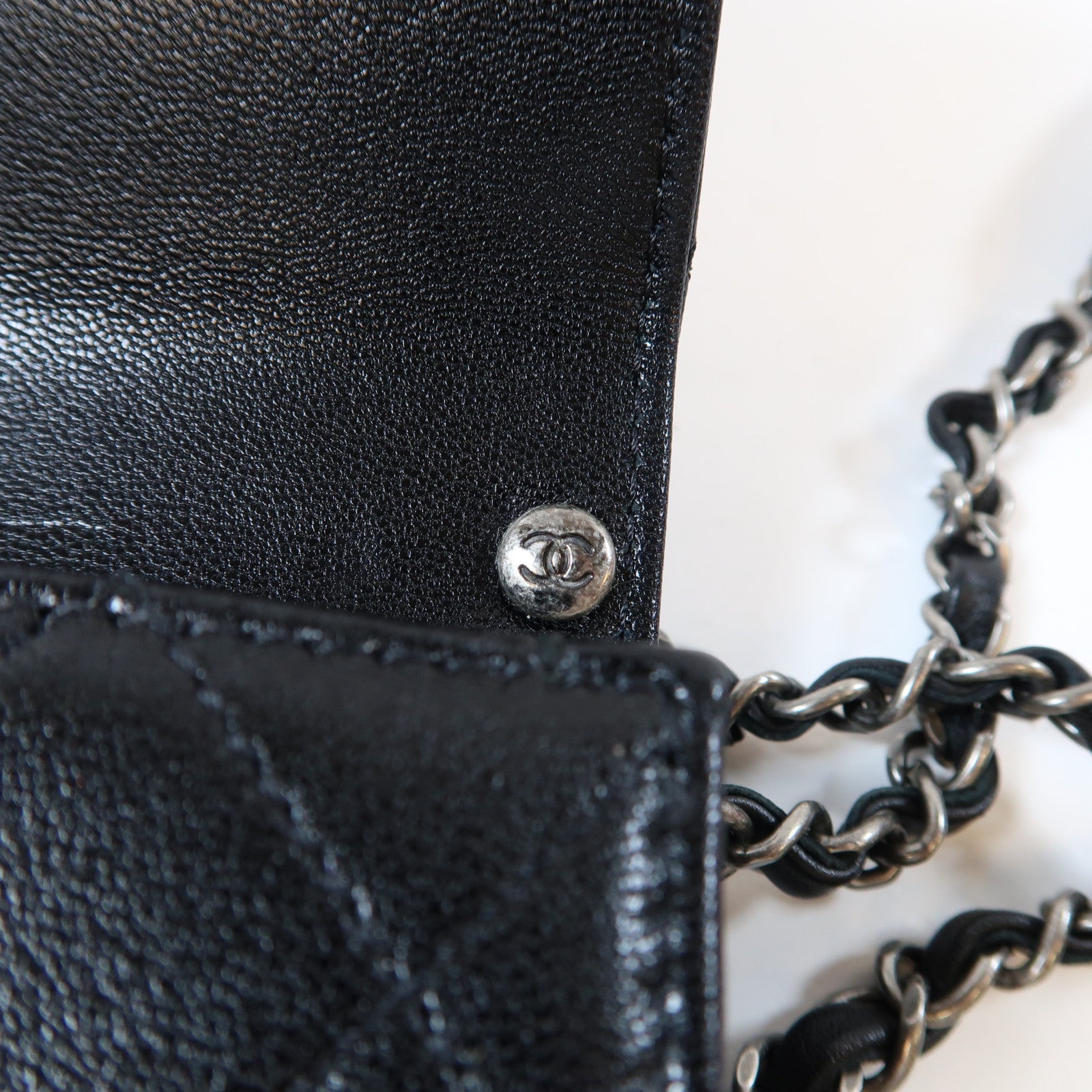 CHANEL 【激減優惠】菱格羊皮皮革Matelasse Pearl Chain黑扣鏈帶肩背袋黑色