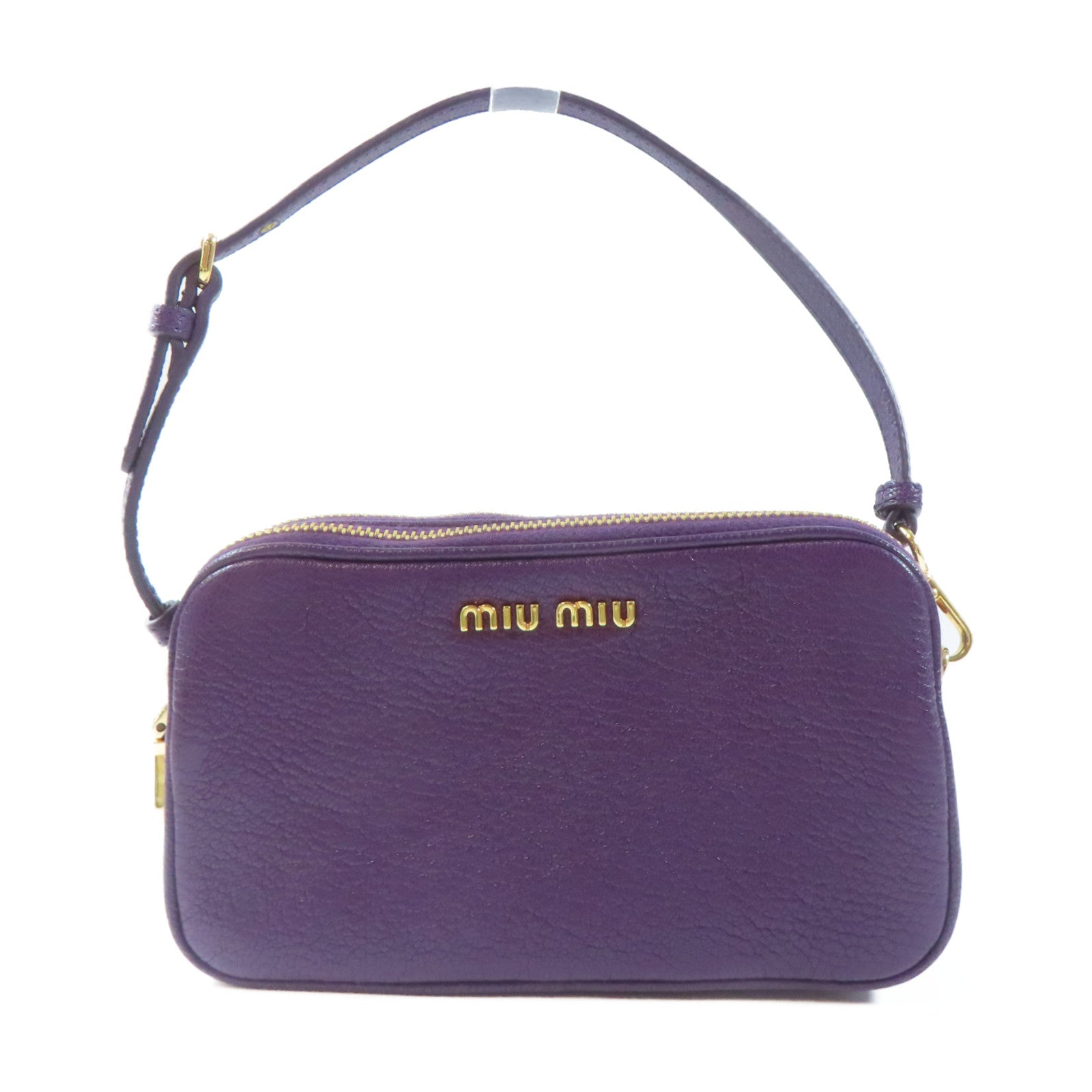 Miu Miu 牛皮皮革Pouch金扣手拿包紫色