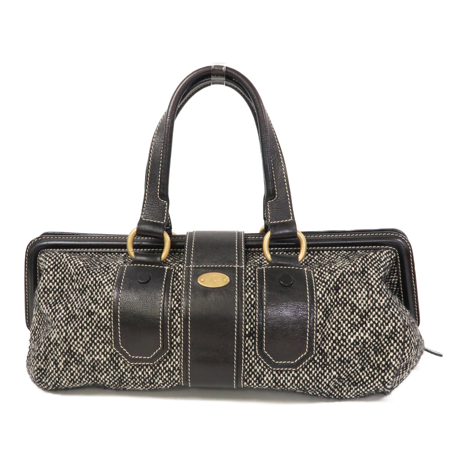 CELINE 【激減優惠】帆布/牛皮皮革Hand Bag金扣手挽袋黑色