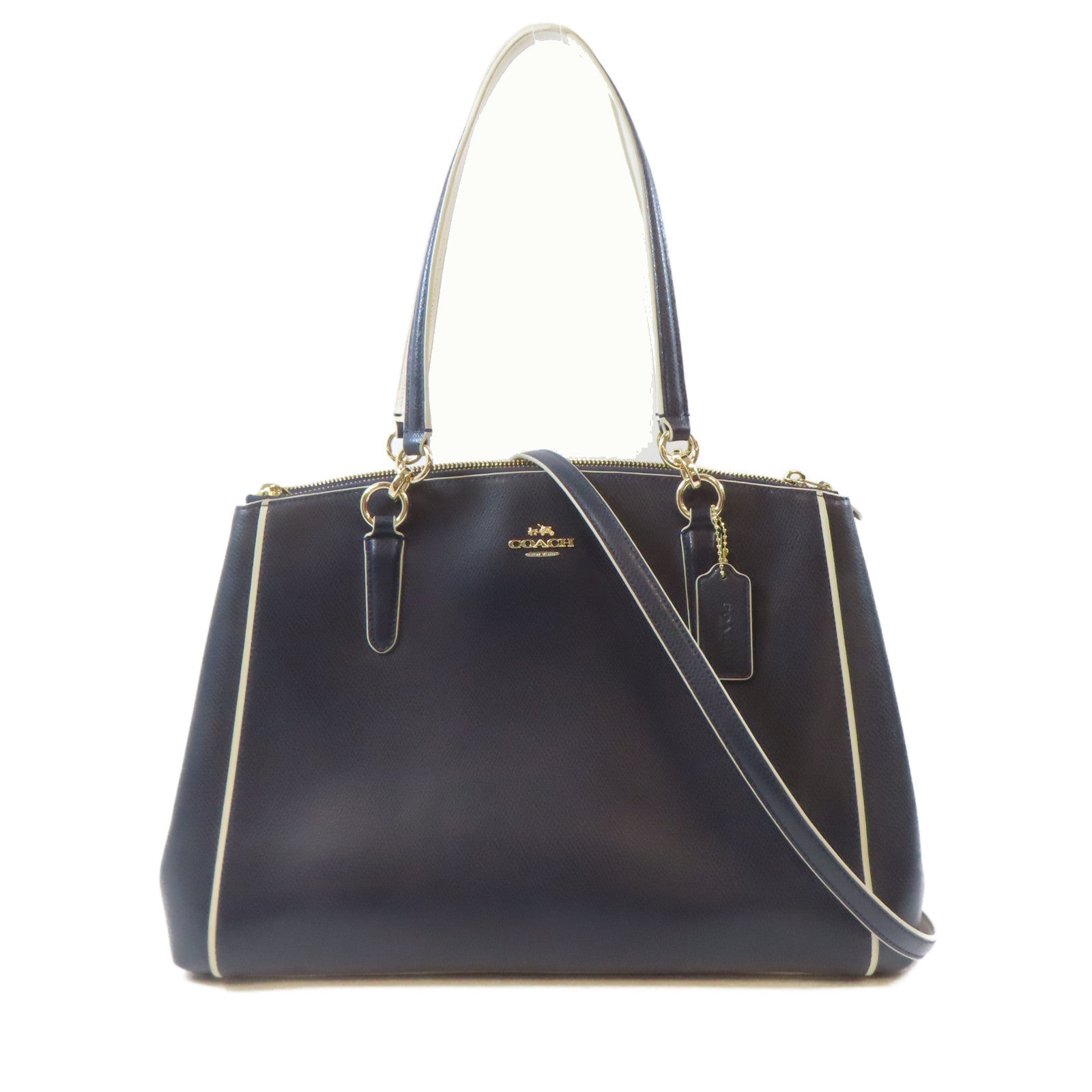 COACH 皮革2 Way Shoulder Bag金扣手挽肩背兩用袋深藍色
