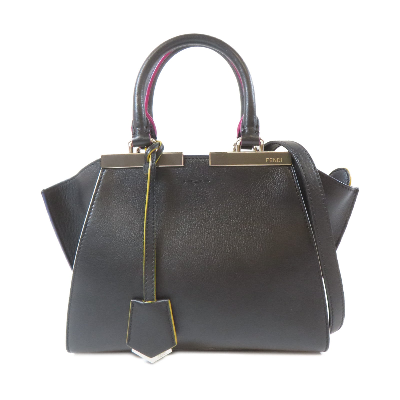 FENDI 牛皮皮革3 Jours 2 Way Shoulder銀扣手挽肩背兩用袋黑色