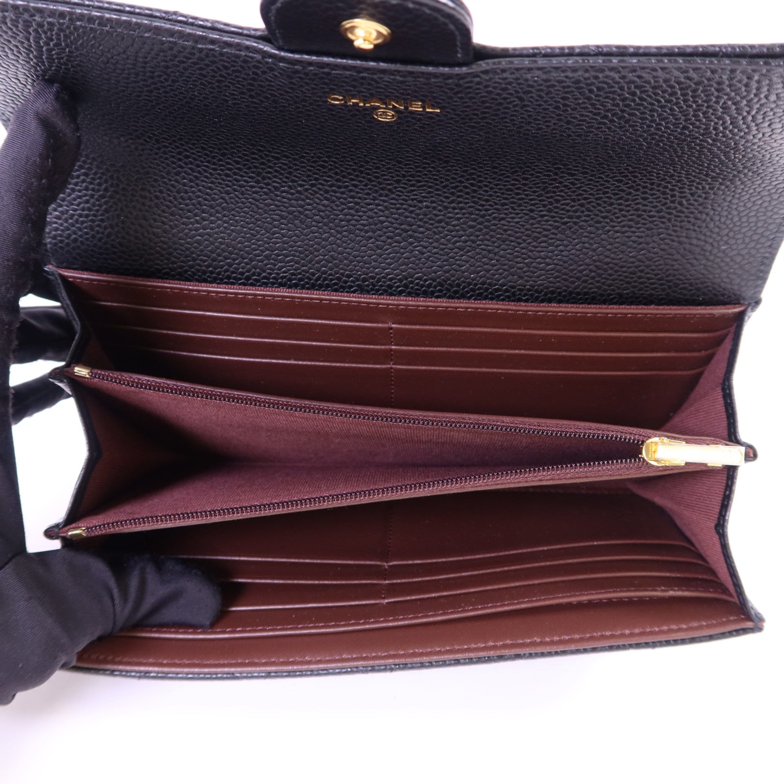 CHANEL 牛皮皮革Long Wallet金扣長錢包