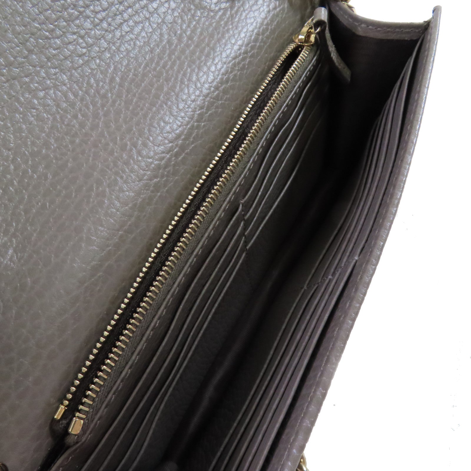 GUCCI 牛皮皮革GG Interlocking Wallet On Chain Shoulder Bag金扣鏈帶肩背袋灰色