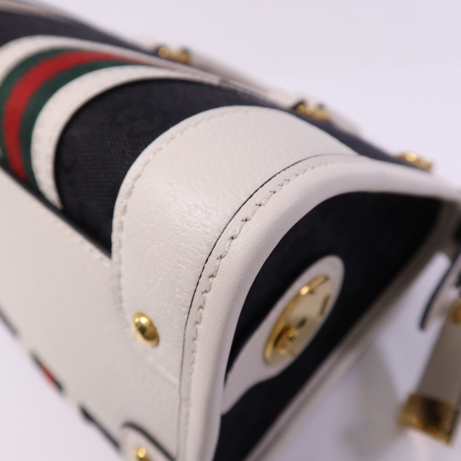 GUCCI 牛皮皮革/帆布Bauletto Small Top Handle金扣手挽肩背兩用袋