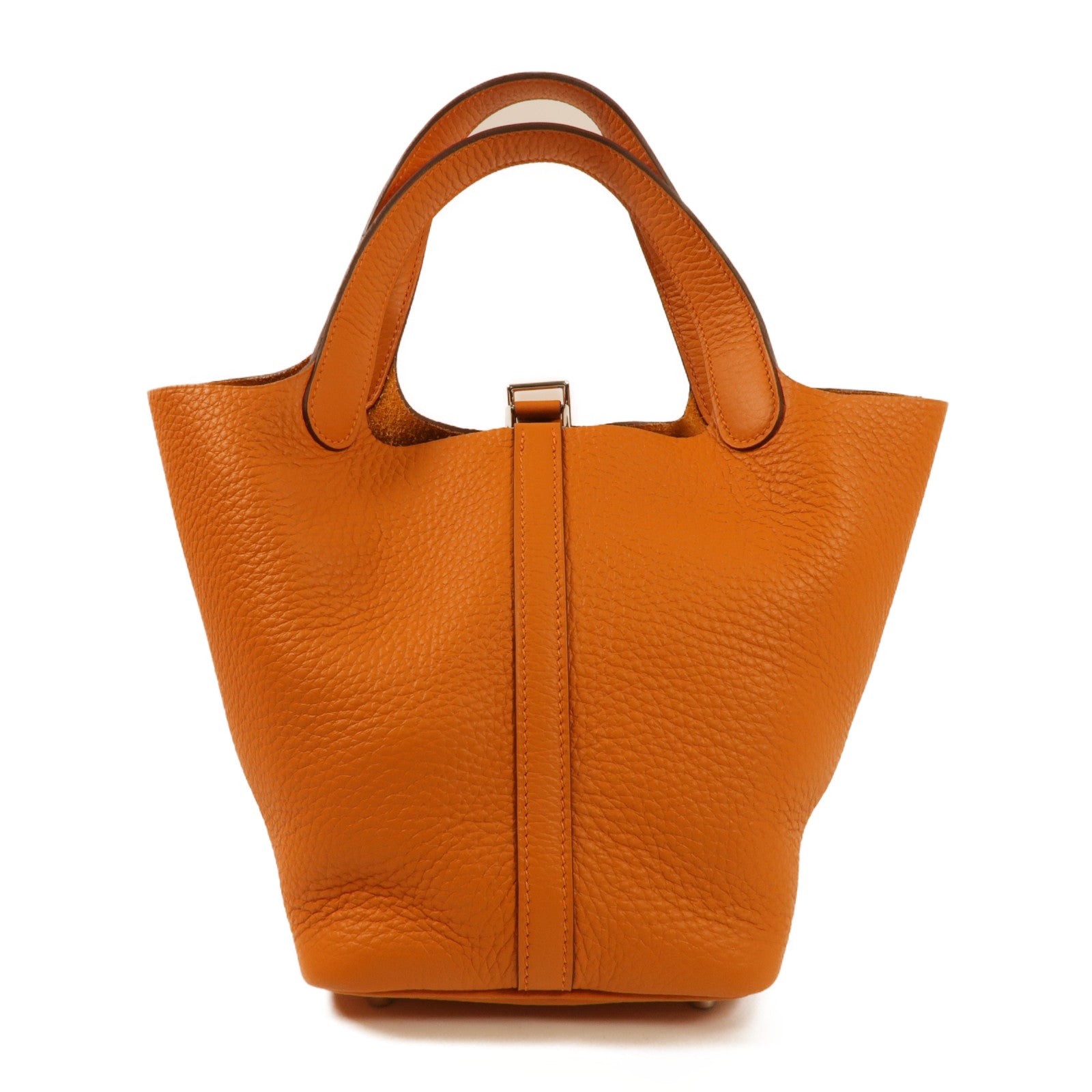 HERMES PHW Picotin PM Handbag Clemence Leather Orange
