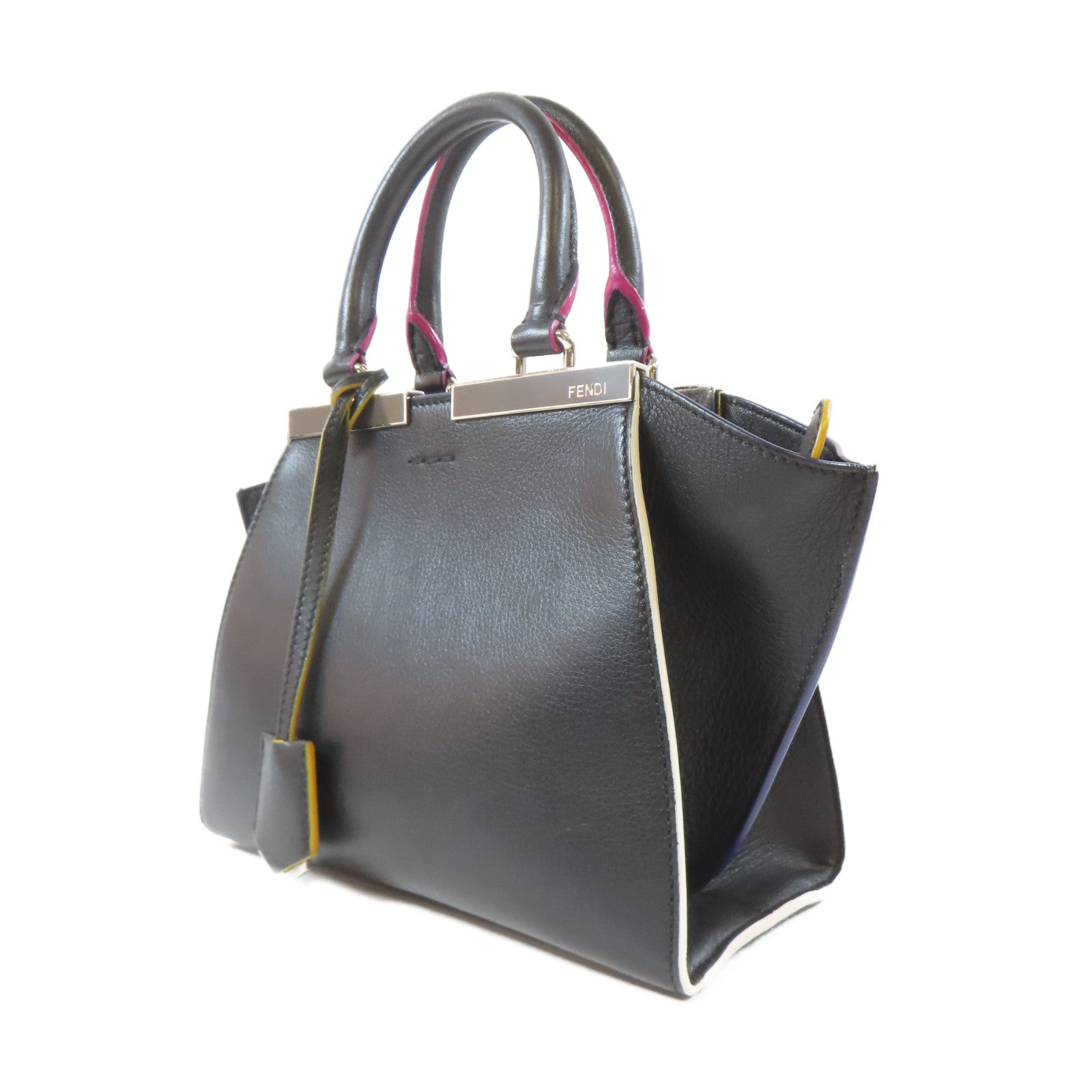 FENDI 牛皮皮革3 Jours 2 Way Shoulder銀扣手挽肩背兩用袋黑色