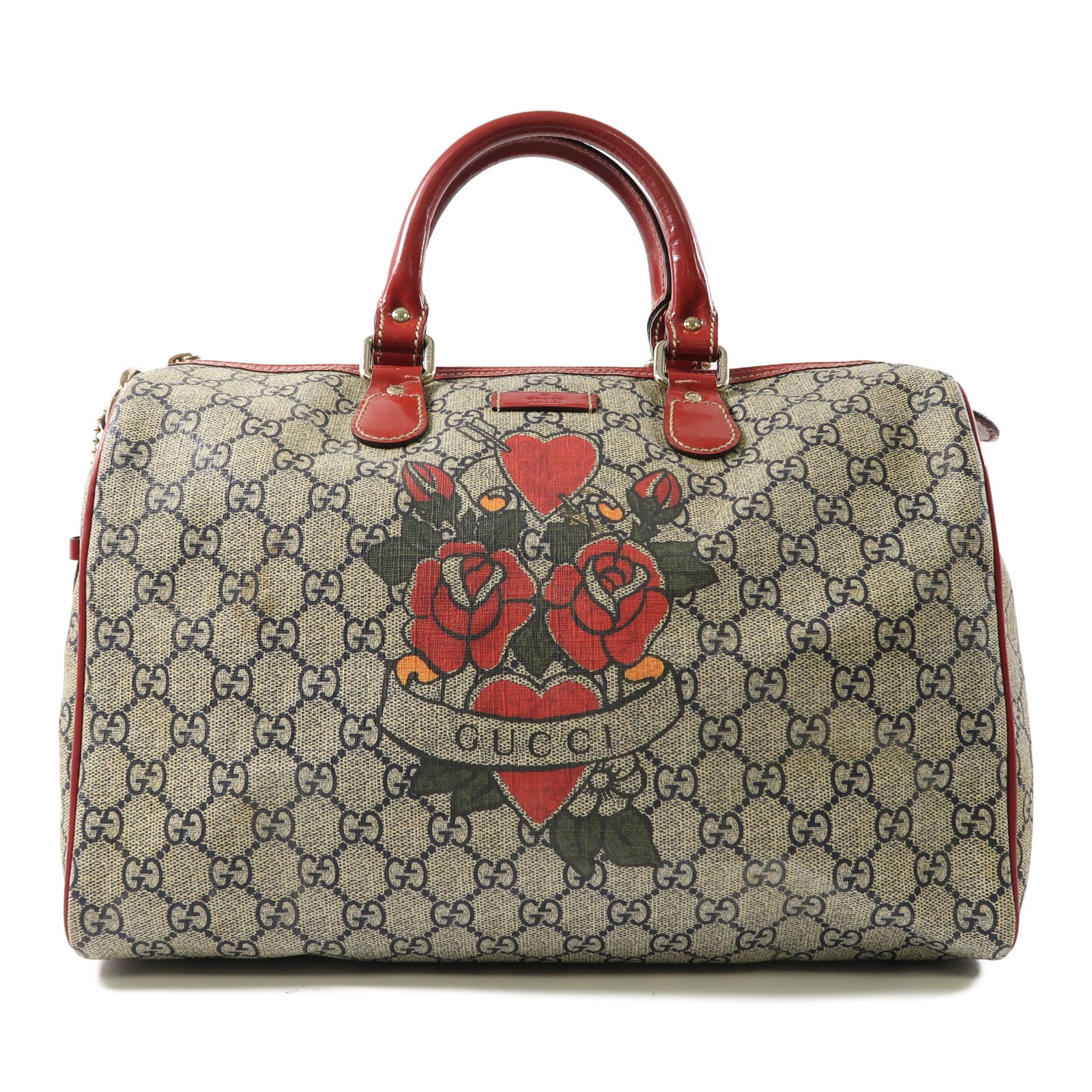 GUCCI 塗層帆布Hand Bag金扣手挽袋啡色/紅色