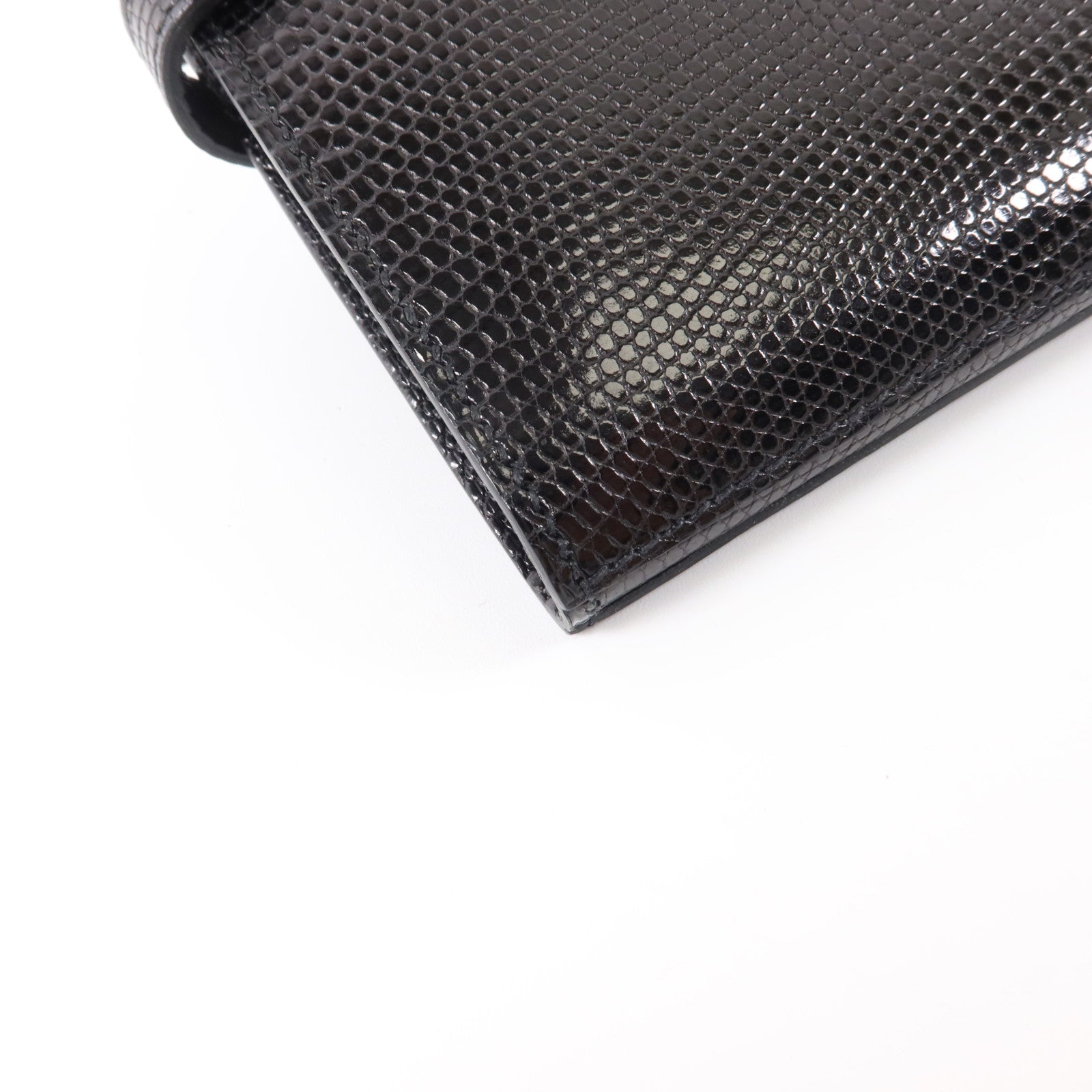 HERMES 蜥蝪皮革Kelly Long Wallet銀扣長錢包Noir