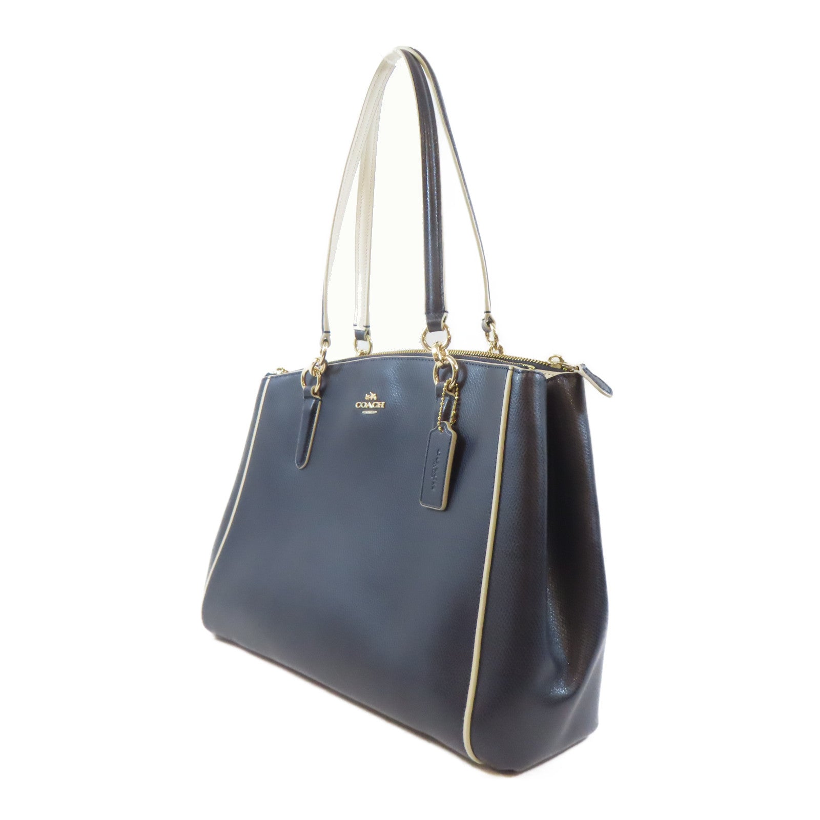 COACH 皮革2 Way Shoulder Bag金扣手挽肩背兩用袋深藍色