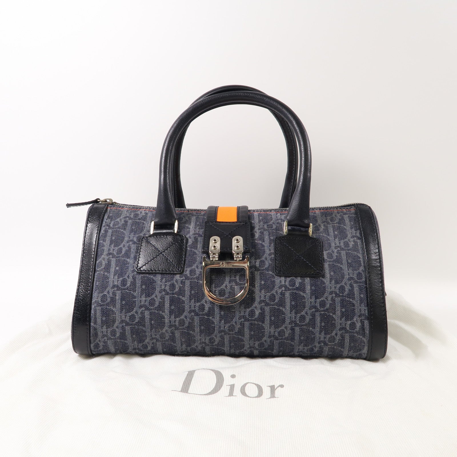 Dior 帆布/皮革Handbag銀扣手挽袋藍色