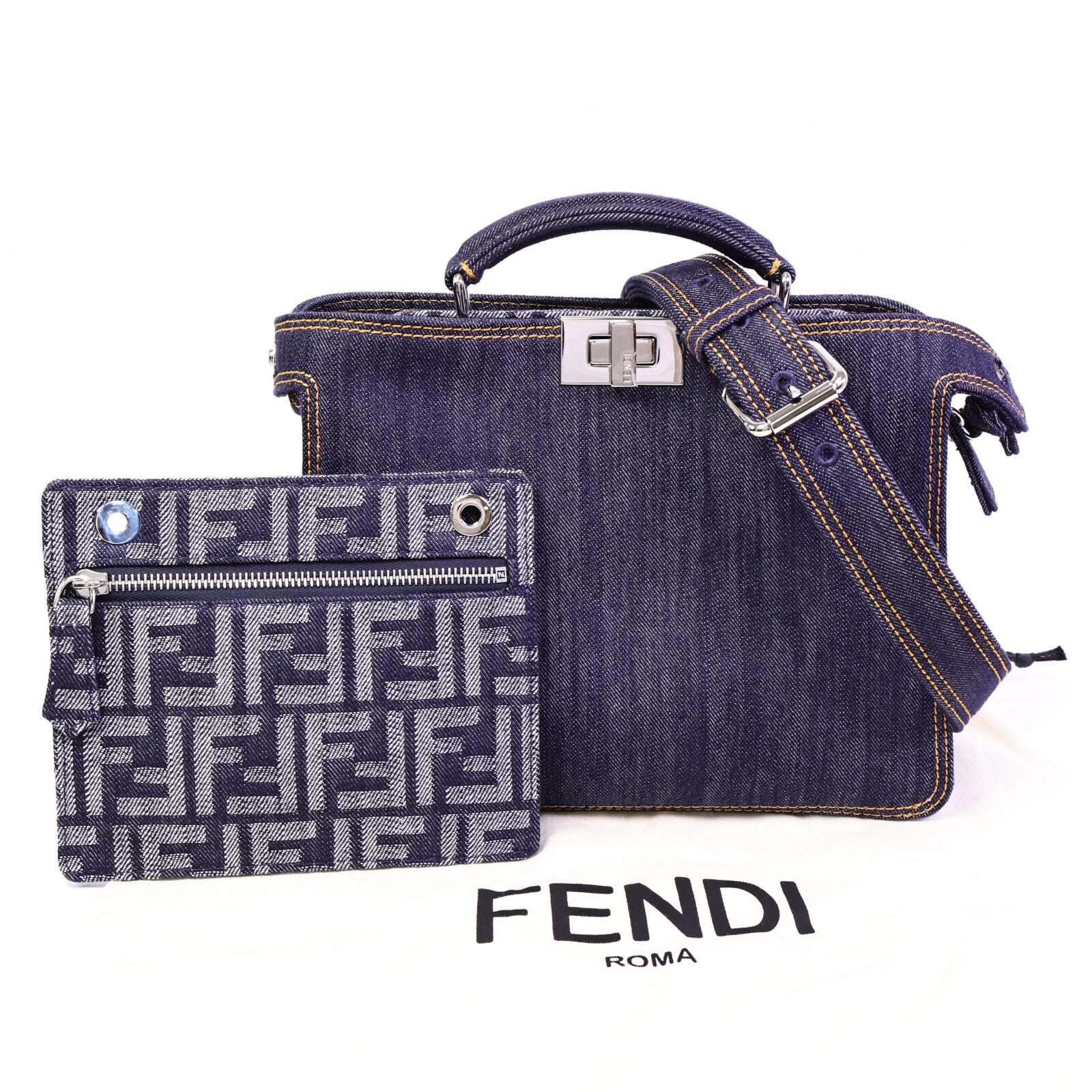 FENDI 【激減優惠】牛仔布Peekaboo ISeeU Small手挽肩背兩用袋