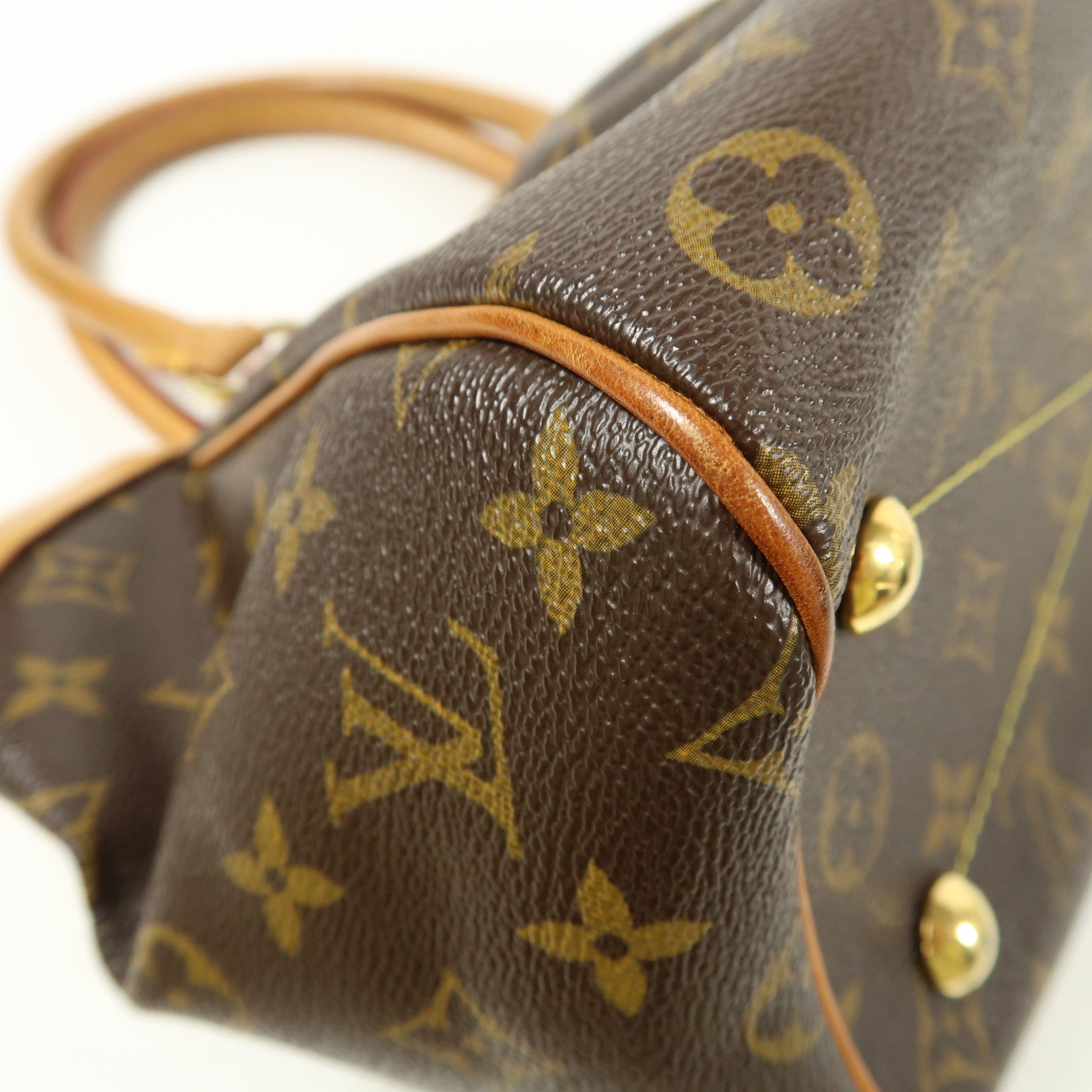LOUIS VUITTON Monogram Tivoli PM金扣手挽袋棕色