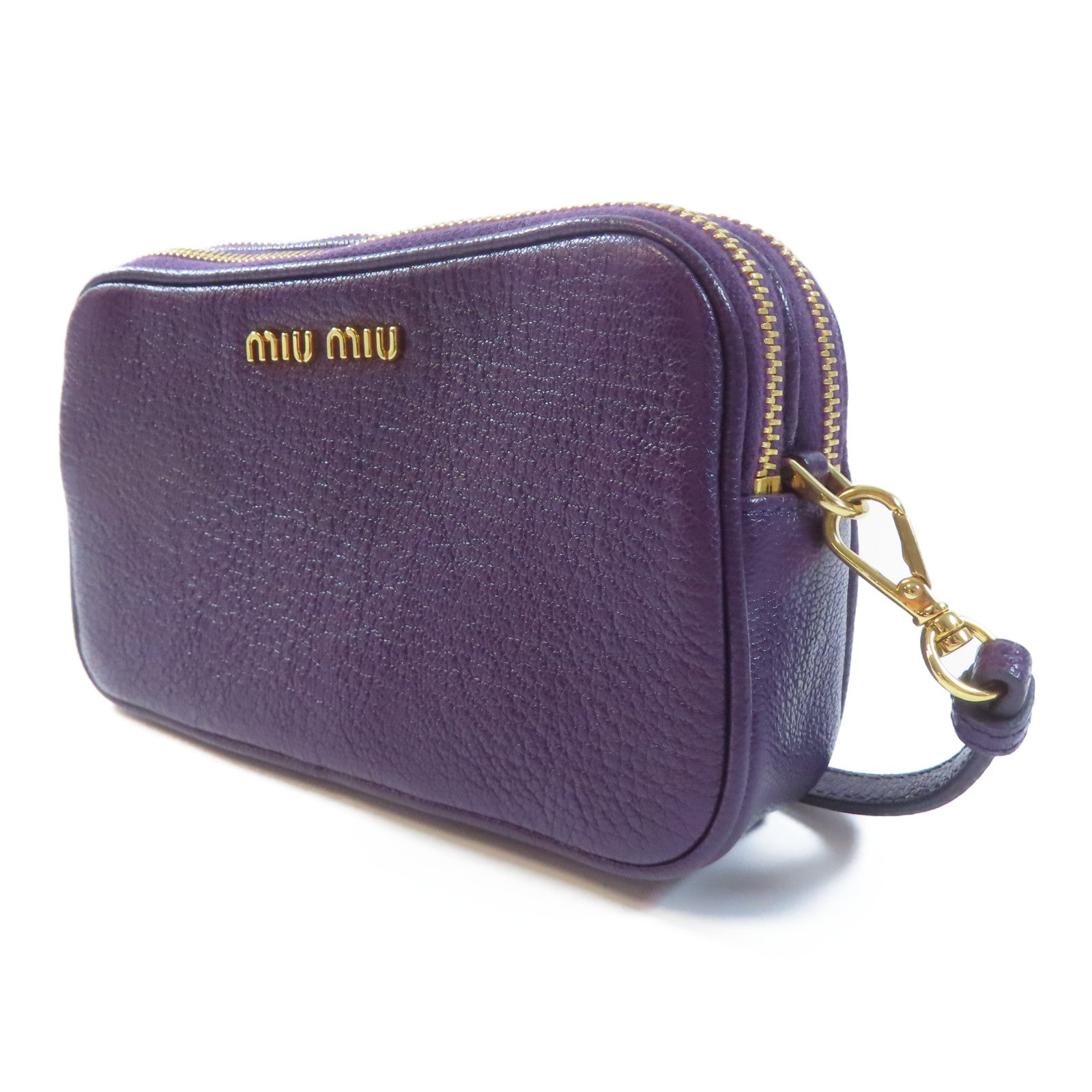 Miu Miu 牛皮皮革Pouch金扣手拿包紫色