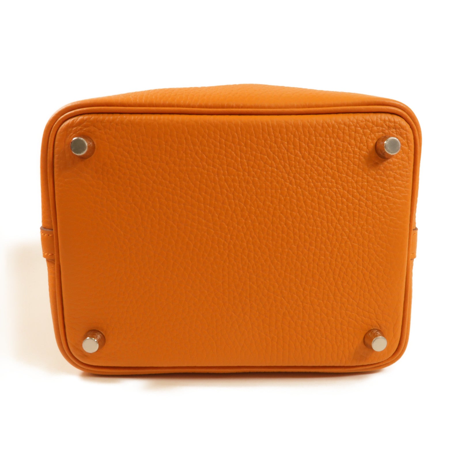 HERMES PHW Picotin PM Handbag Clemence Leather Orange