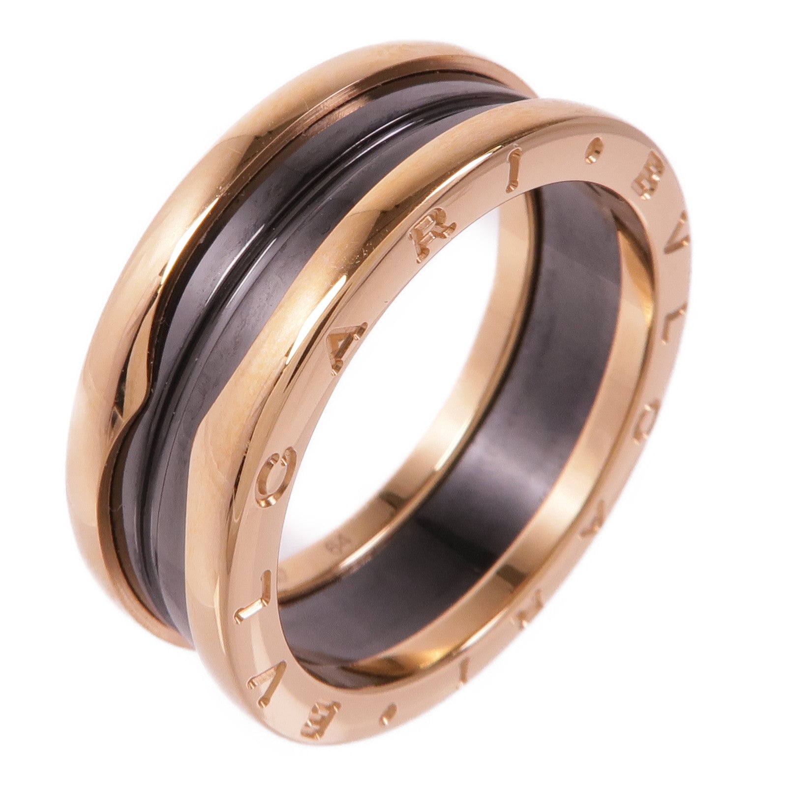 BVLGARI 18K玫瑰金/陶瓷B.zero1 2 Band戒指Bvlgari#64/US#10