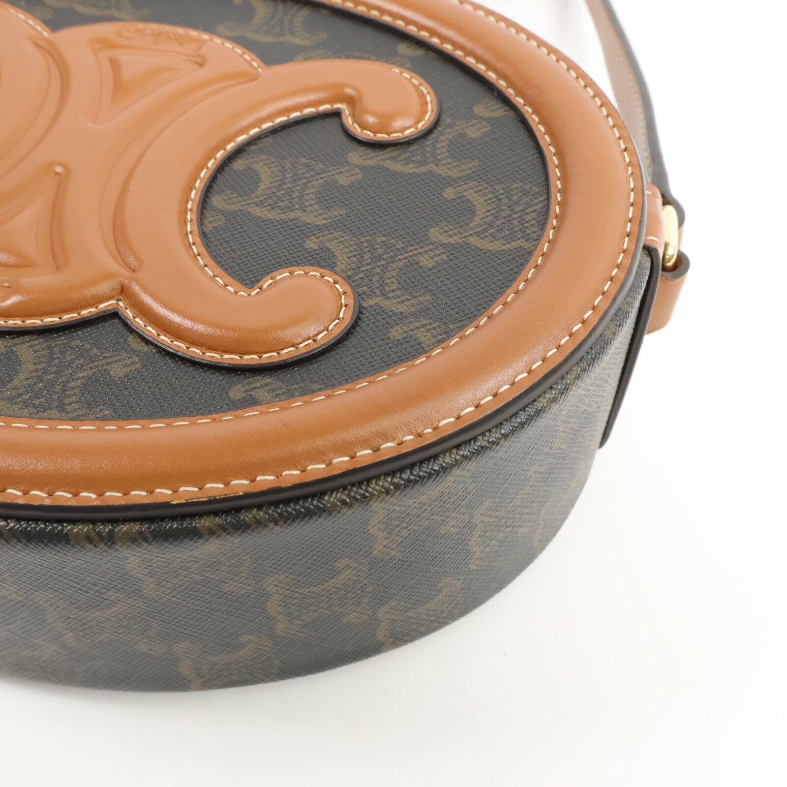 CELINE 牛皮皮革/塗層帆布Cuir Triomphe Oval肩背袋