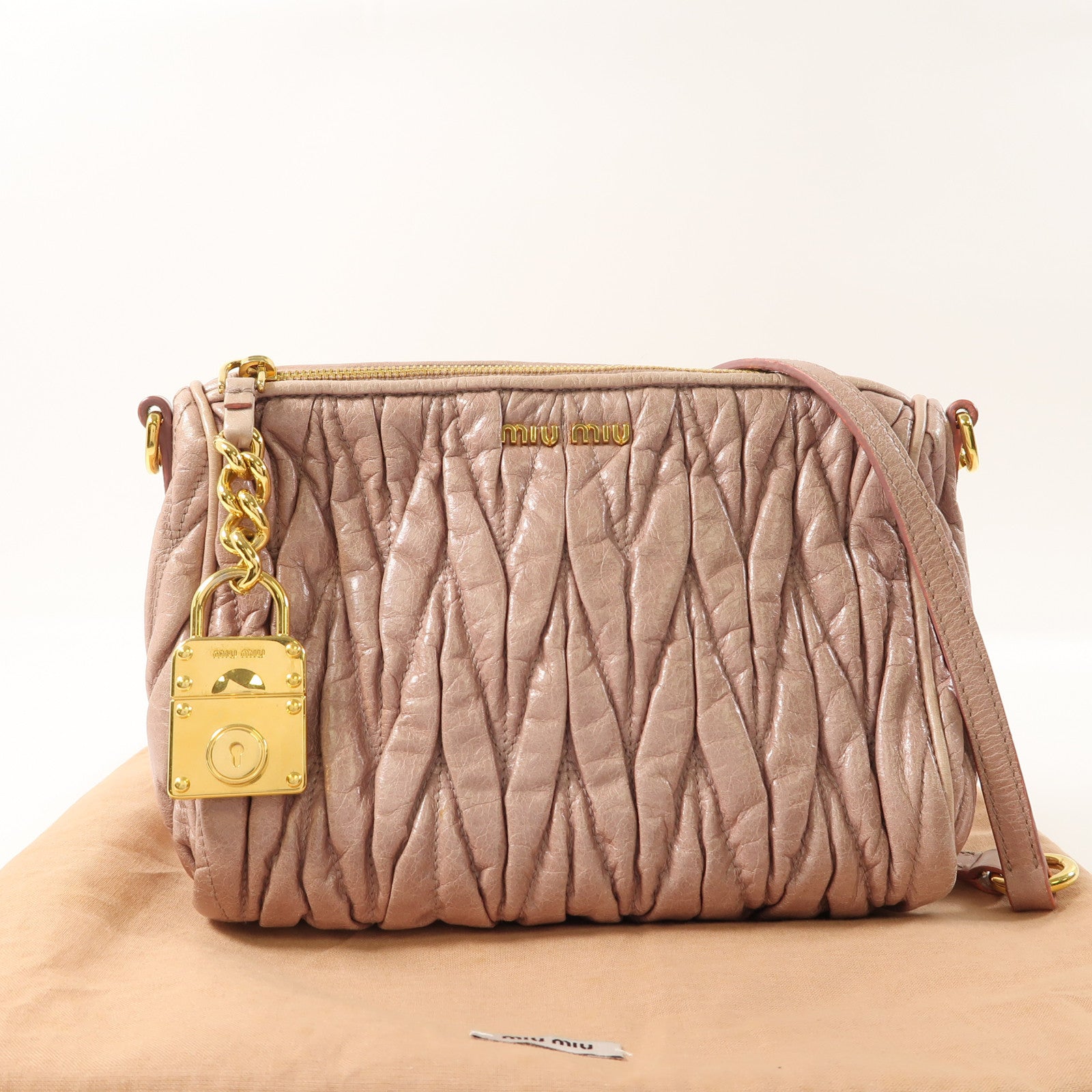 Miu Miu 皮革Shoulder Bag金扣肩背袋粉紅色