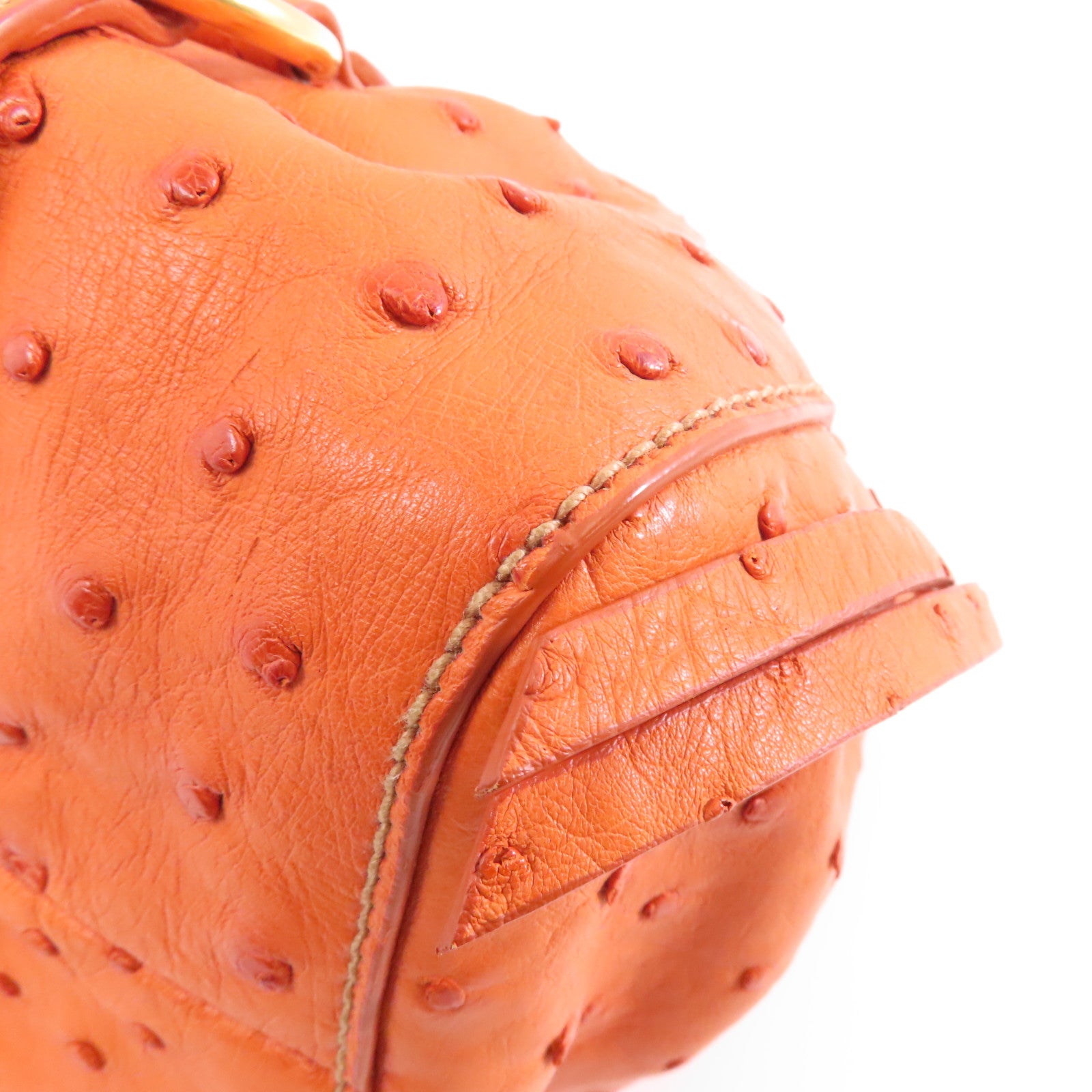 Miu Miu 鴕鳥皮革2 Way Shoulder金扣手挽肩背兩用袋橙色